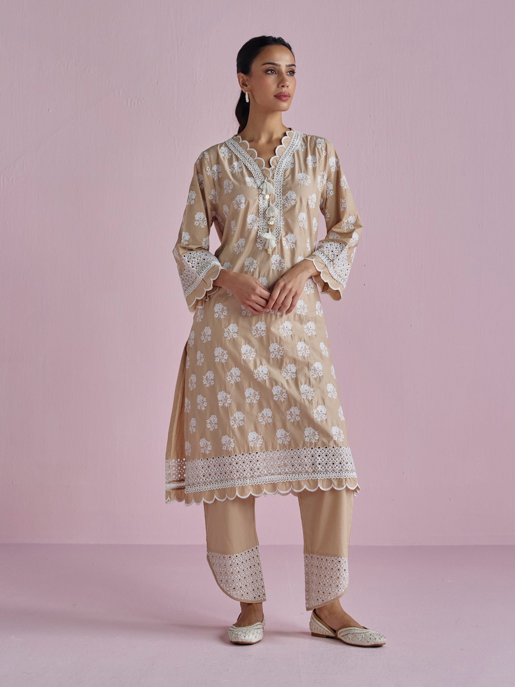 Taro Supima Cotton Beige Kurta Set