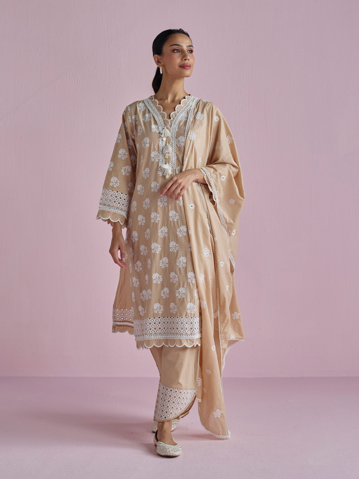 Taro Supima Cotton Beige Kurta Set