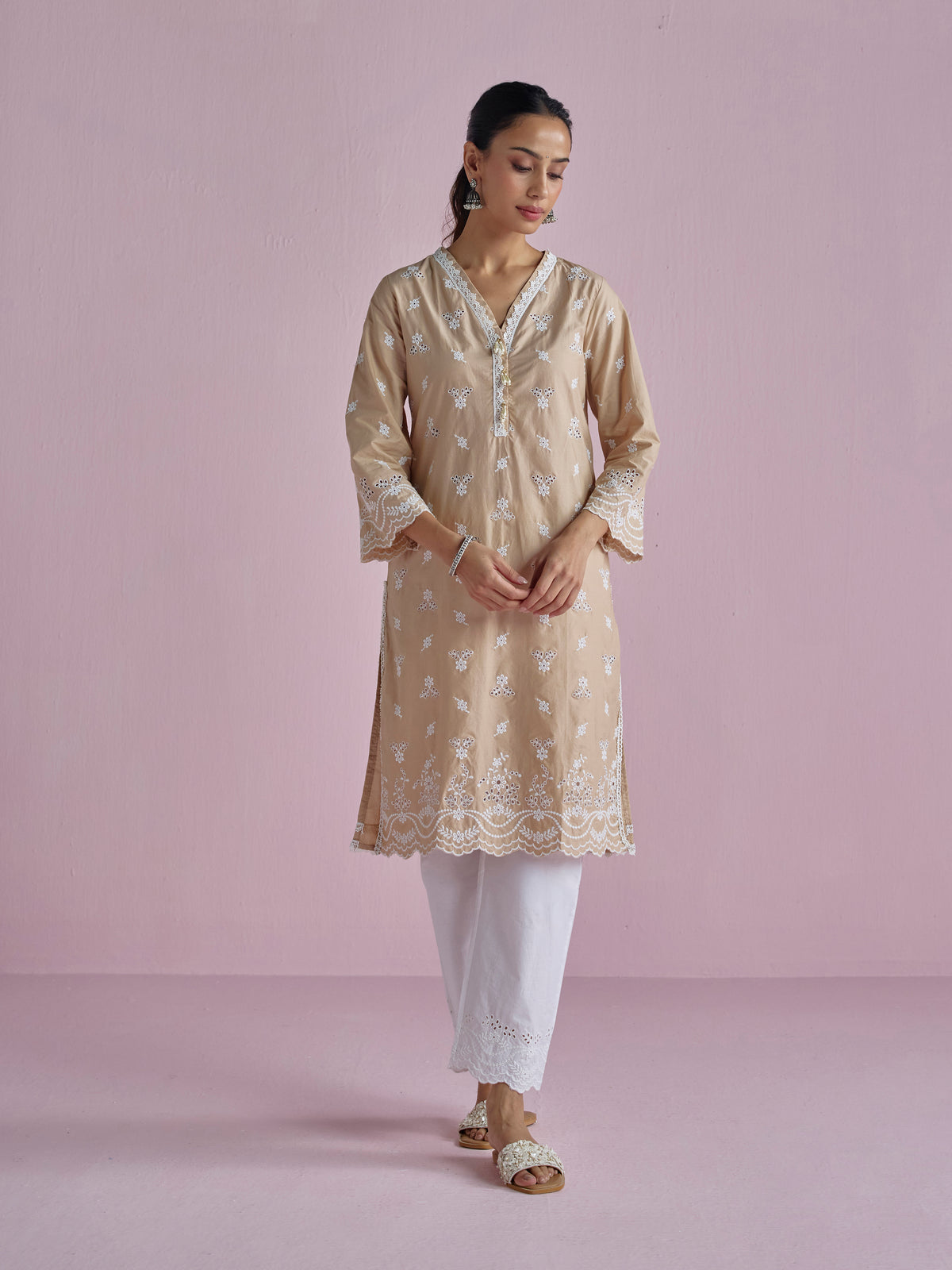 Satari Supima Cotton Beige Kurta Set