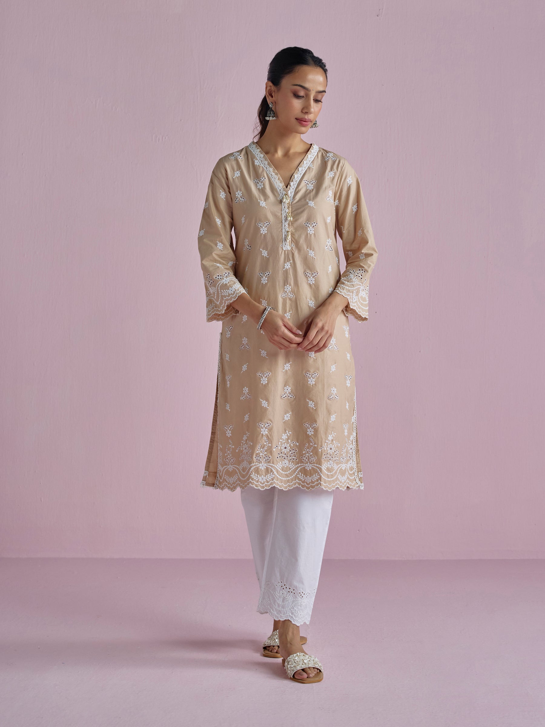 Satari Supima Cotton Beige Kurta Set