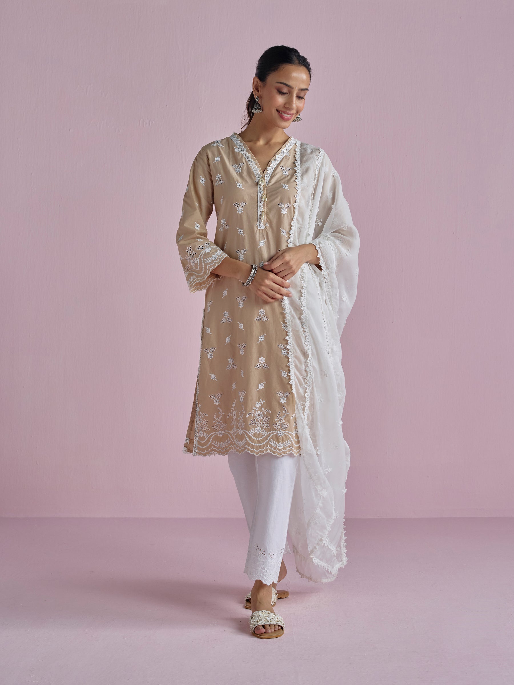 Satari Supima Cotton Beige Kurta Set
