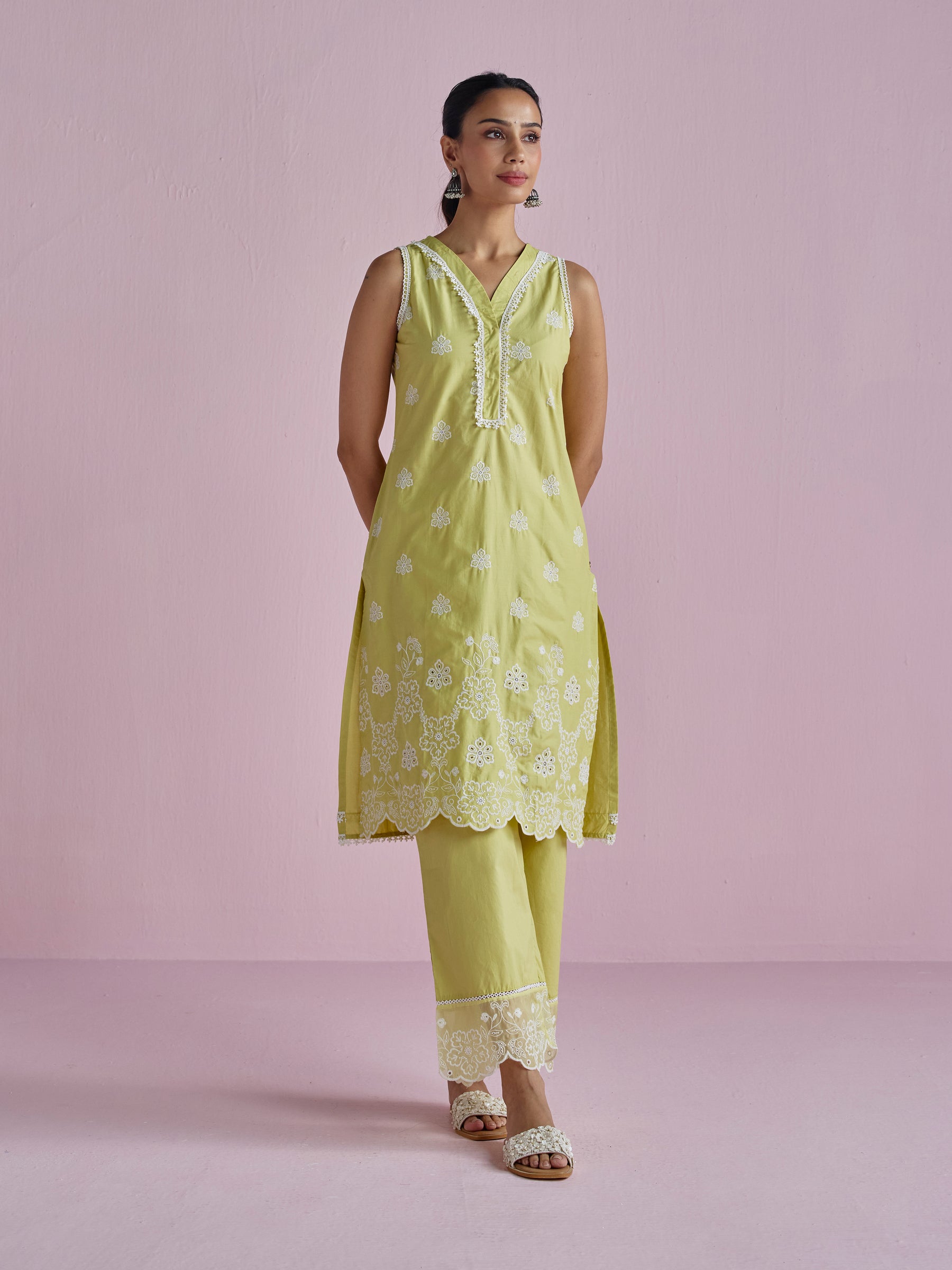 Tesni Supima Cotton Lime Kurta Set