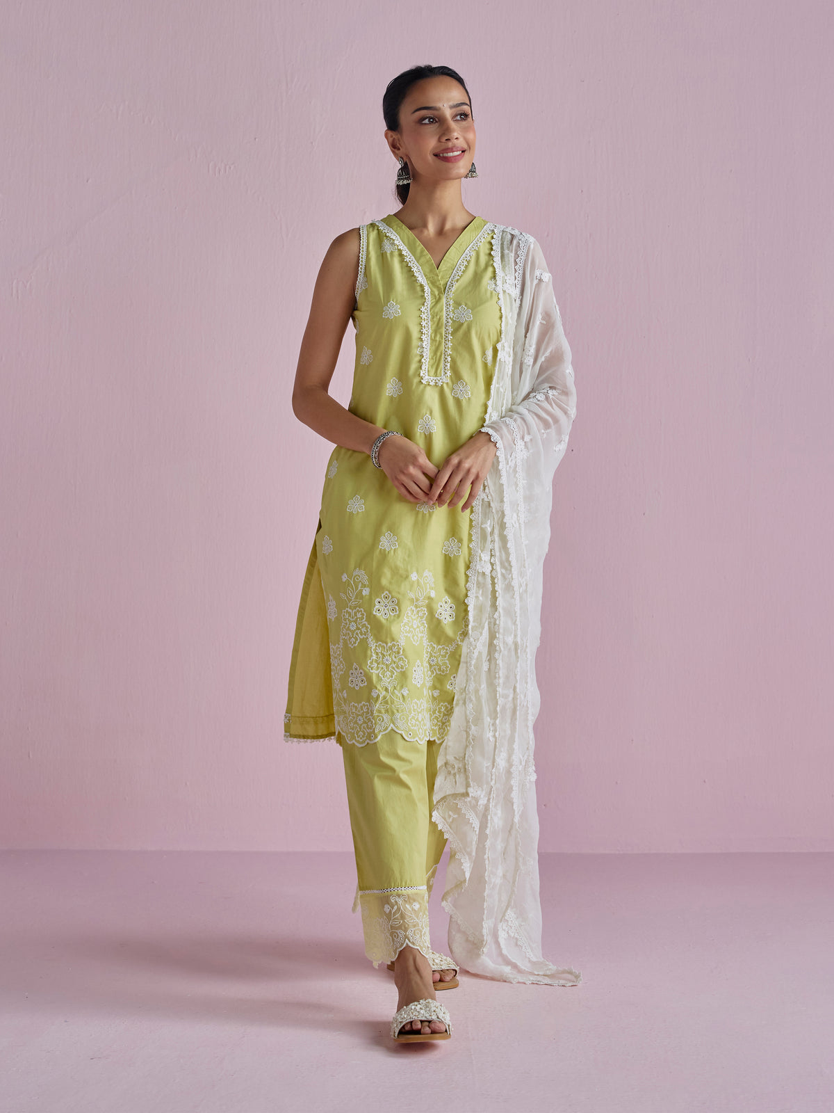 Tesni Supima Cotton Lime Kurta Set