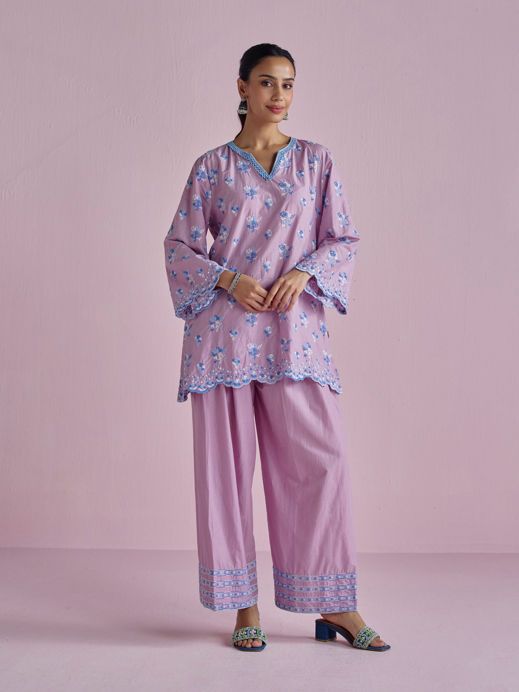 Aviya Supima Cotton Lilac Kurta With Farshi Salwar