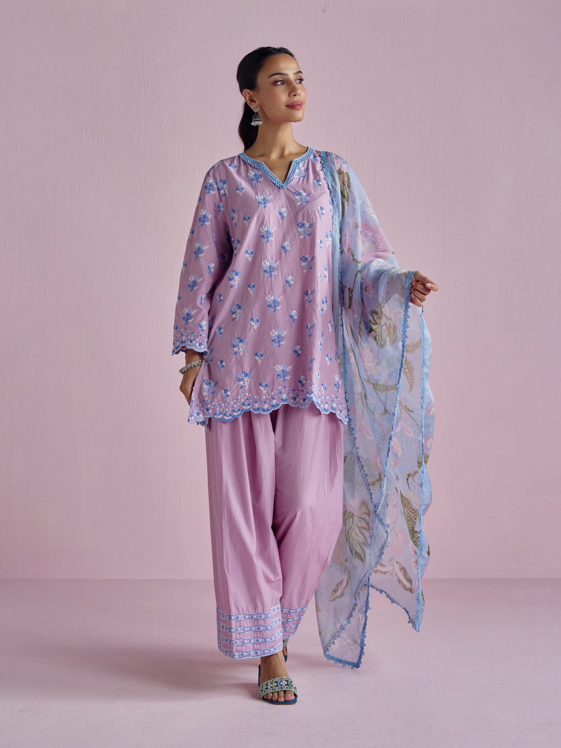 Aviya Supima Cotton Lilac Kurta With Farshi Salwar