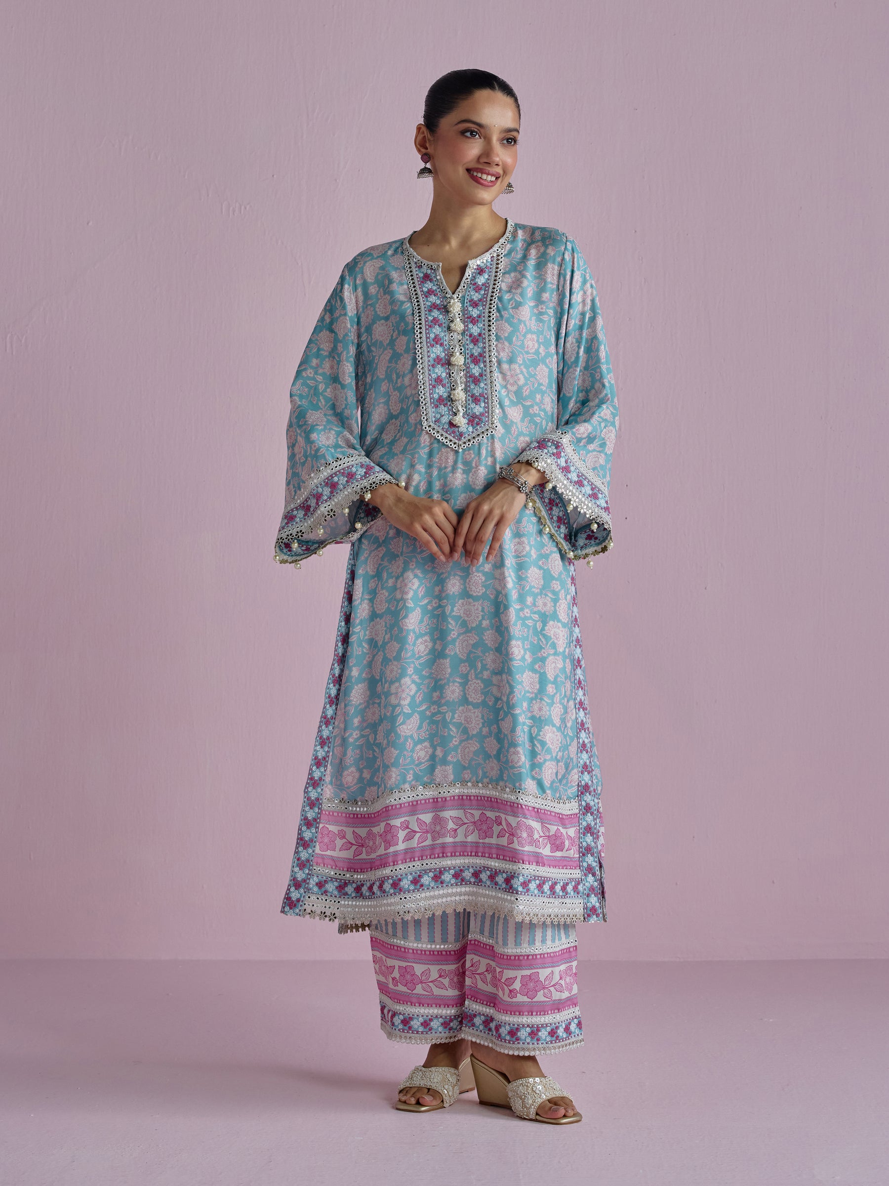 Ura Lawn Printed Teal Blue Kurta Set