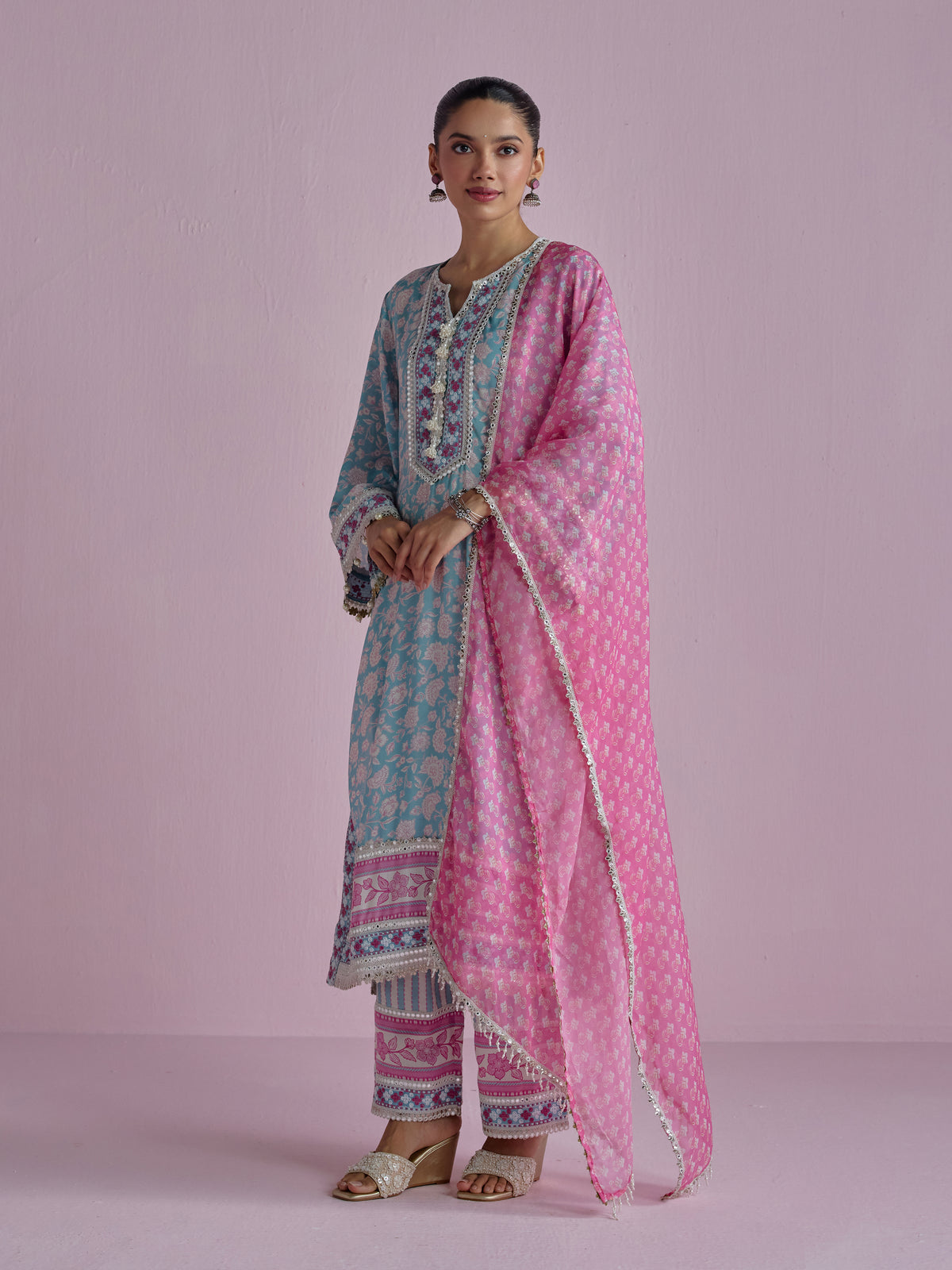 Ura Lawn Printed Teal Blue Kurta Set