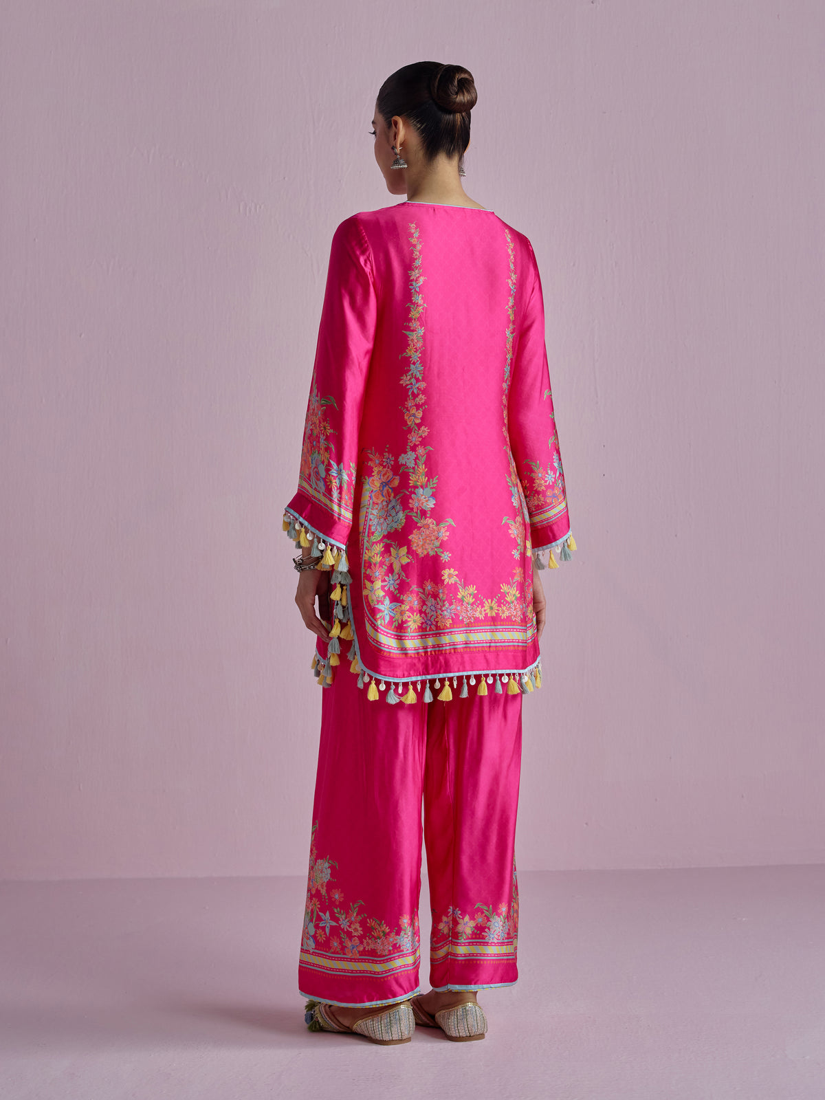 Zivae Cupro Satin Printed Fuchsia Kurta Set