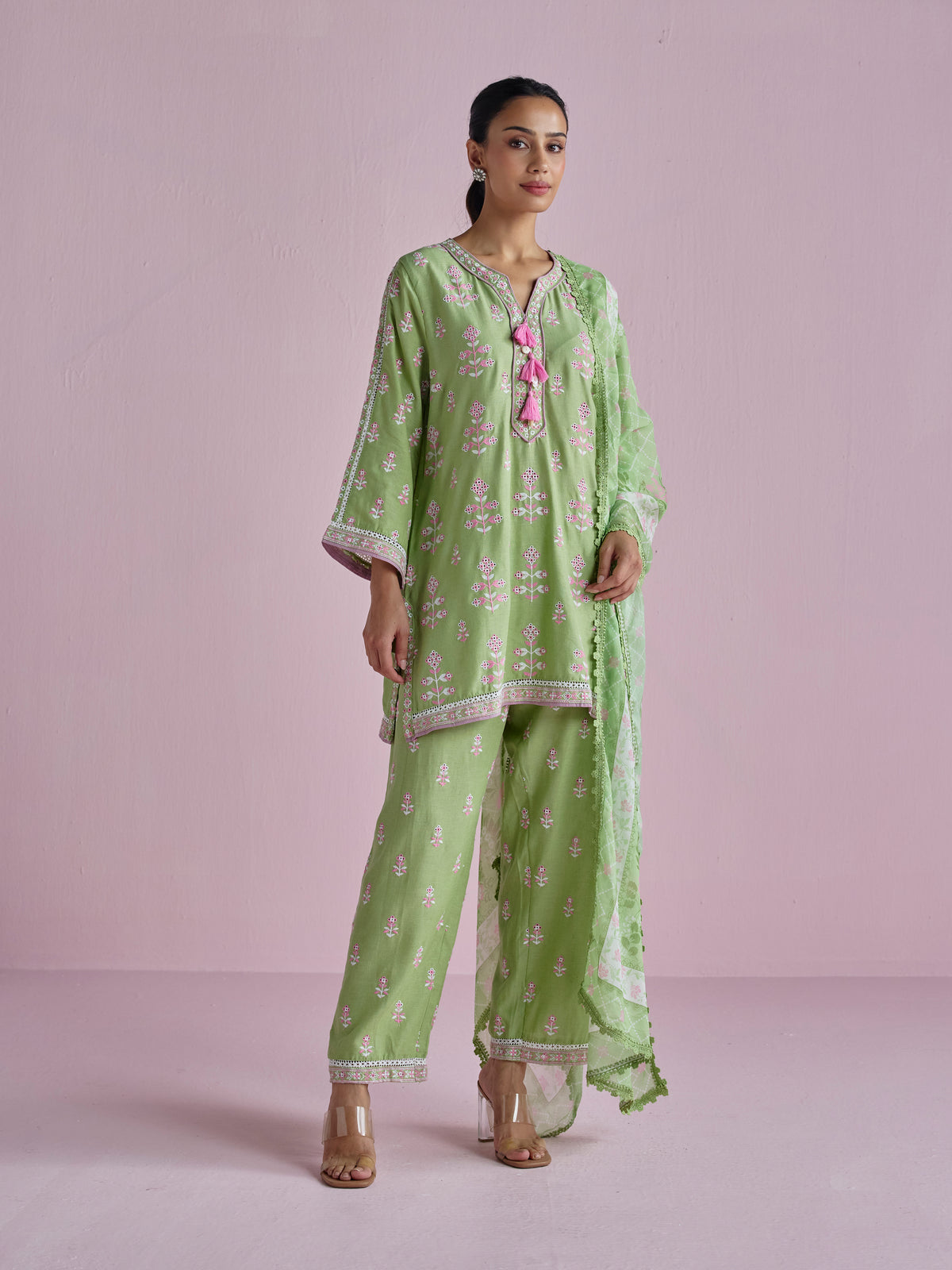 Zano Linen Green Kurta Set