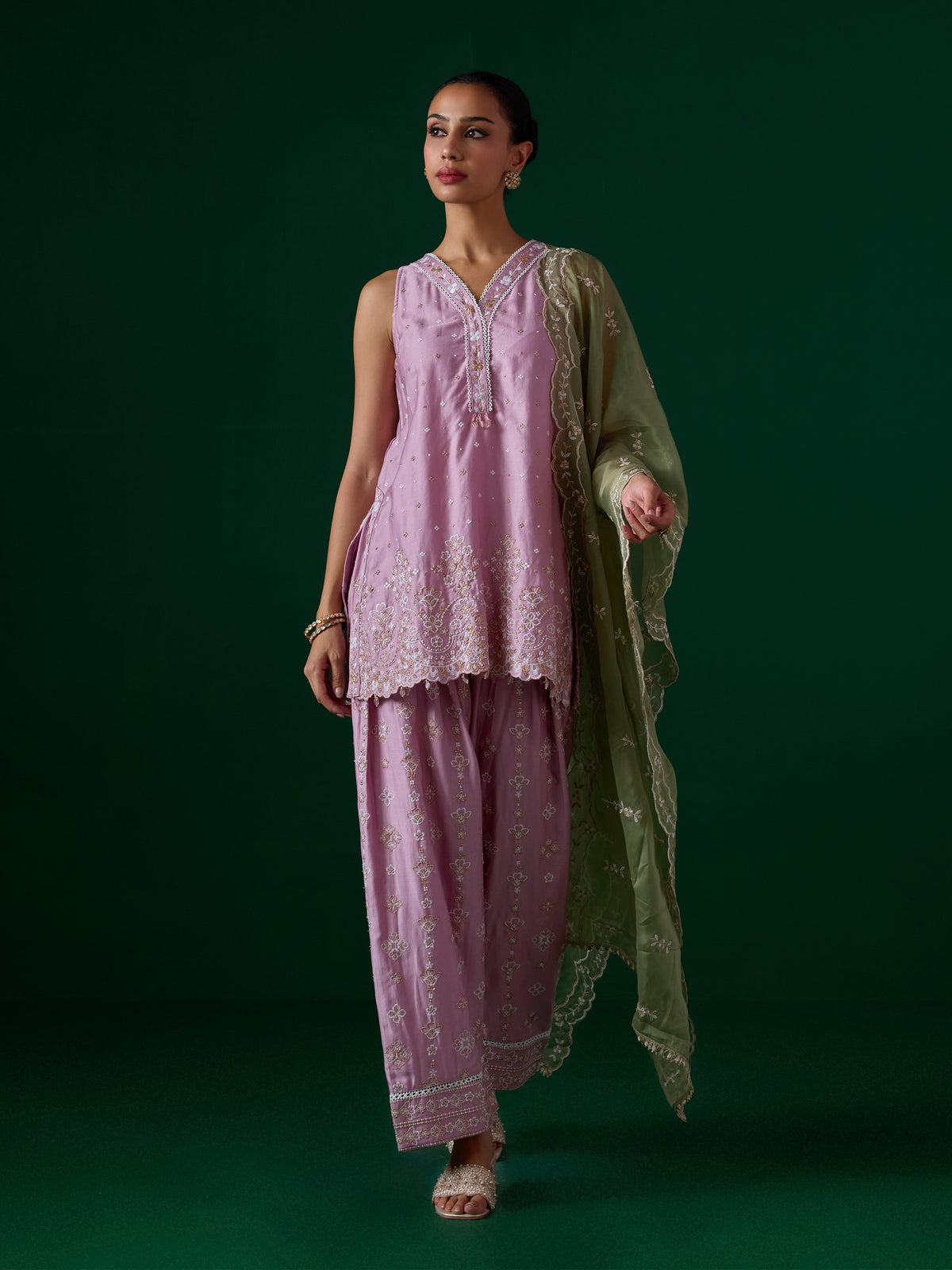 Novie Pima Satin Pink Kurta Set