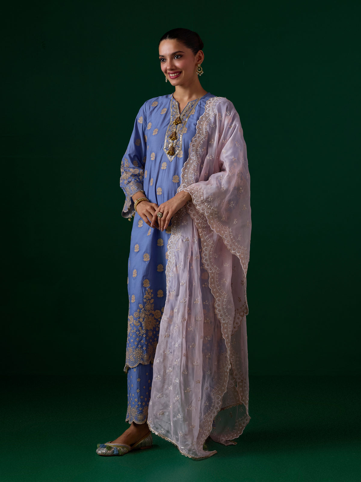 Laina Supima Cotton Steel Blue Long Kurta Set