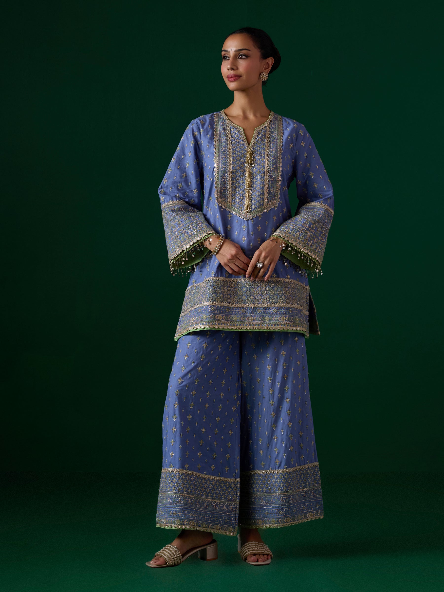 Laagi Supima Cotton Steel Blue Kurta Set