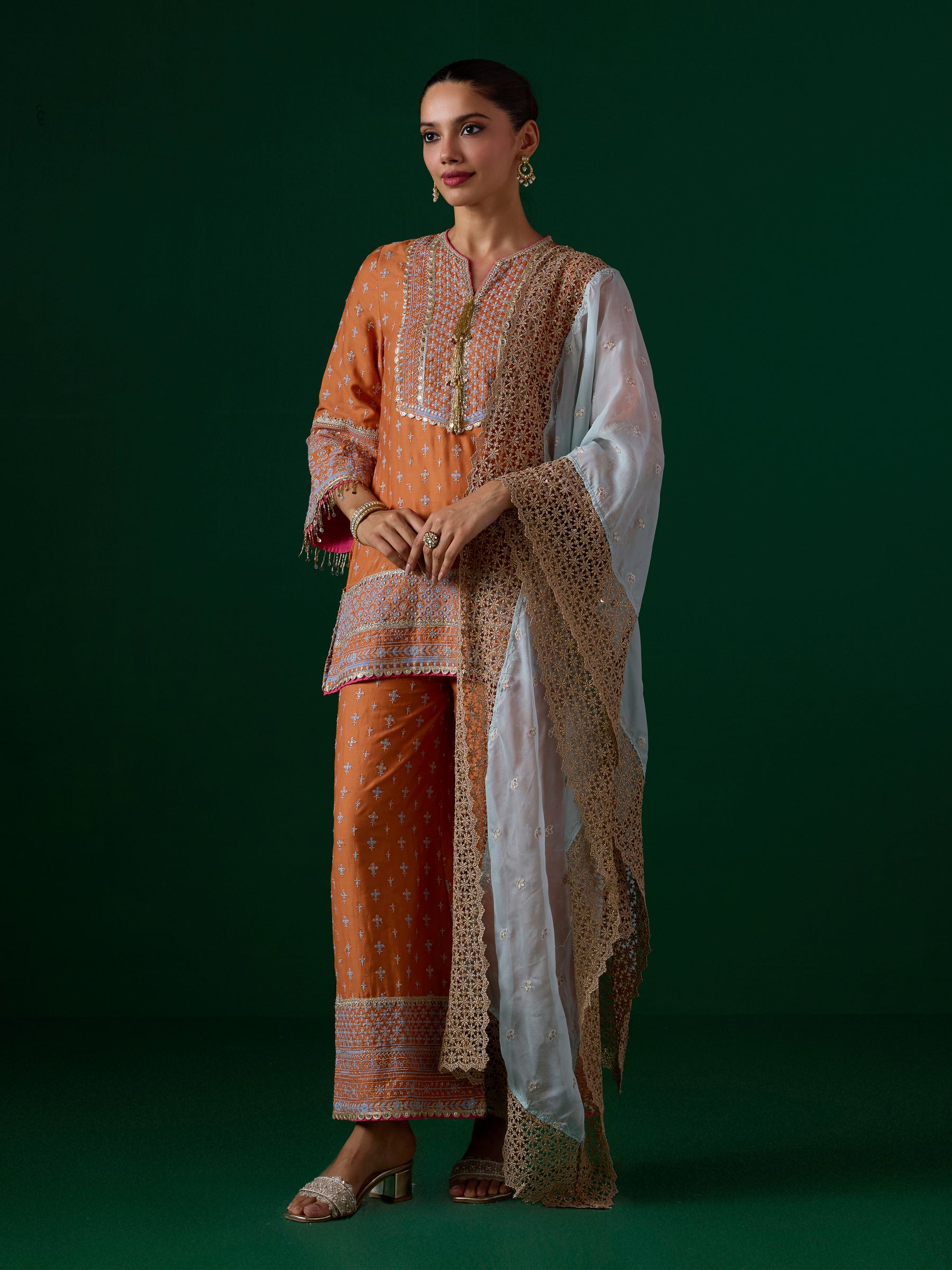 Laagi Pima Satin Orange Kurta Set