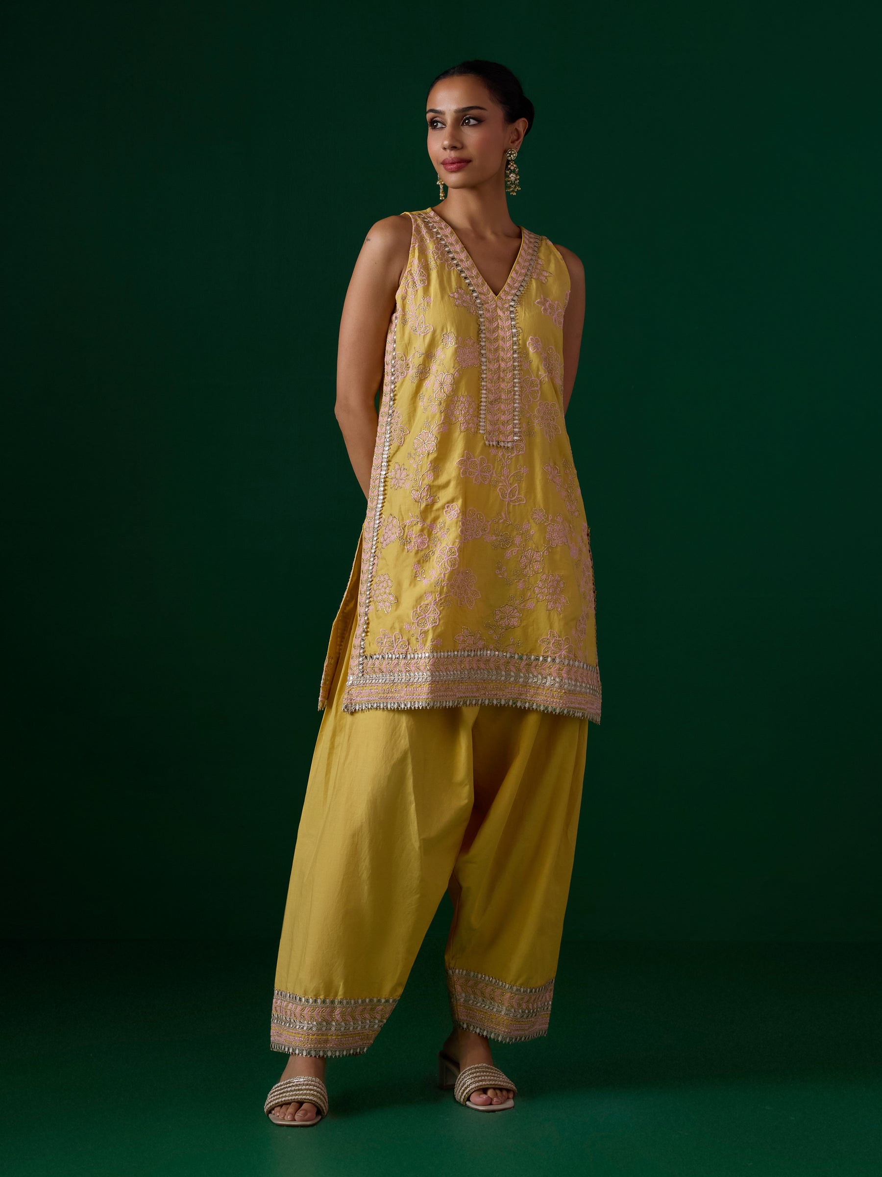 Jivara Supima Cotton Yellow Kurta With Farshi Salwar