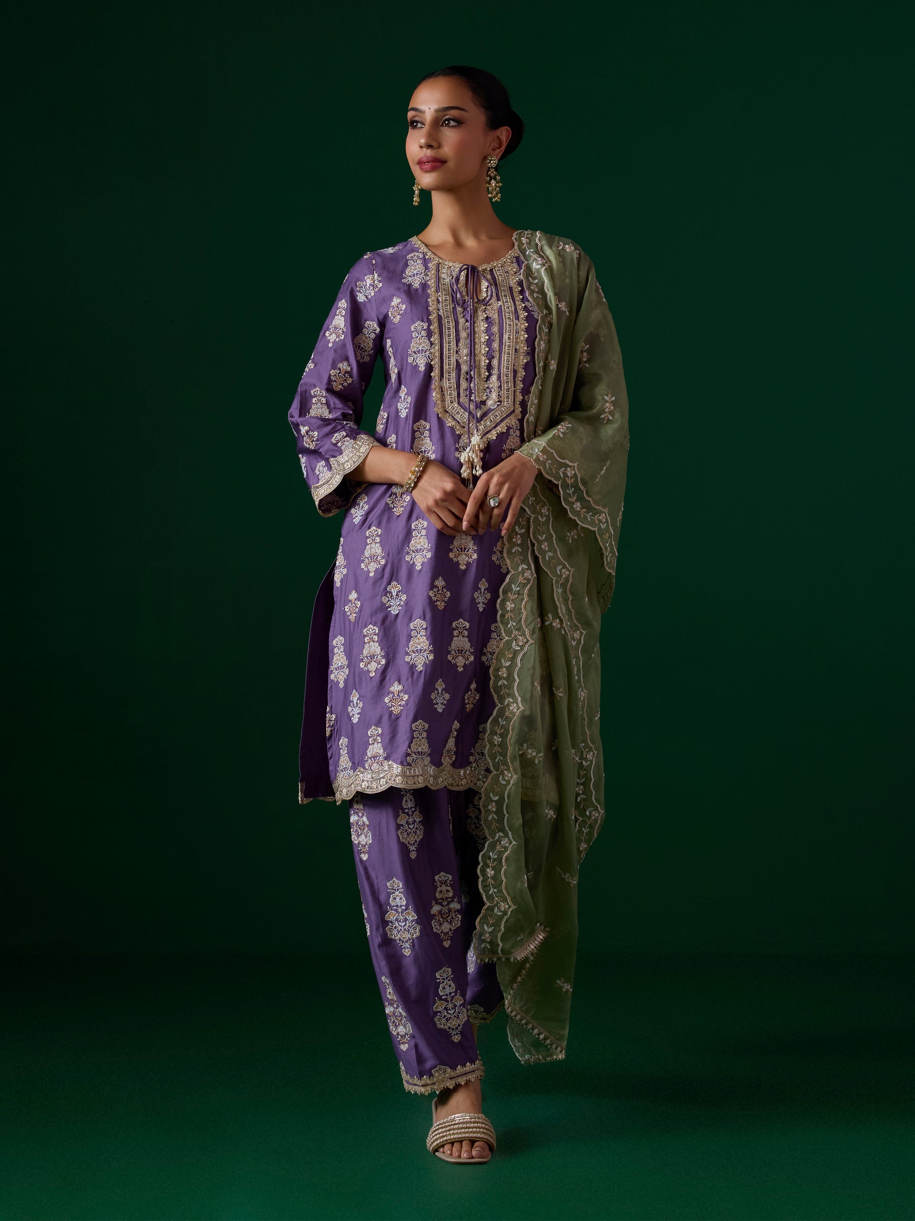 Intira Pima Satin Voilet Kurta Set