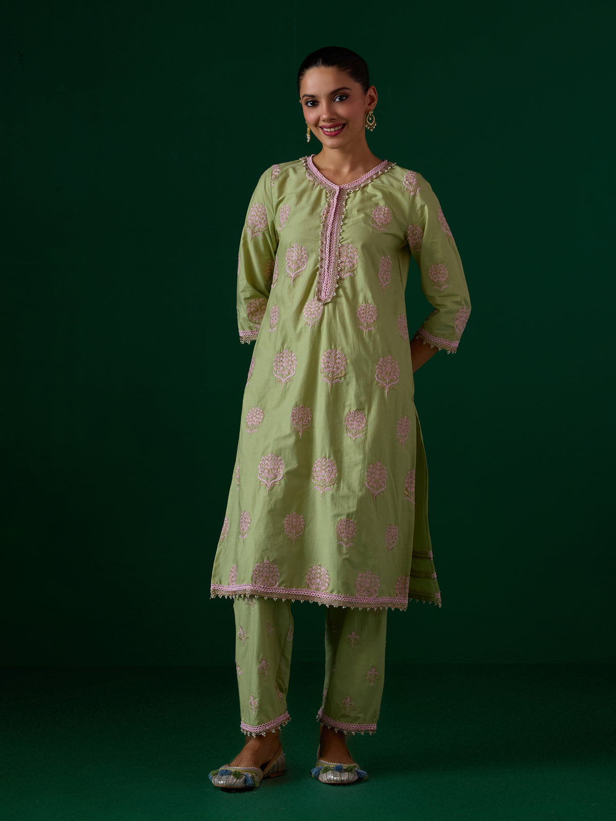 Amira Supima Cotton Green Kurta Set