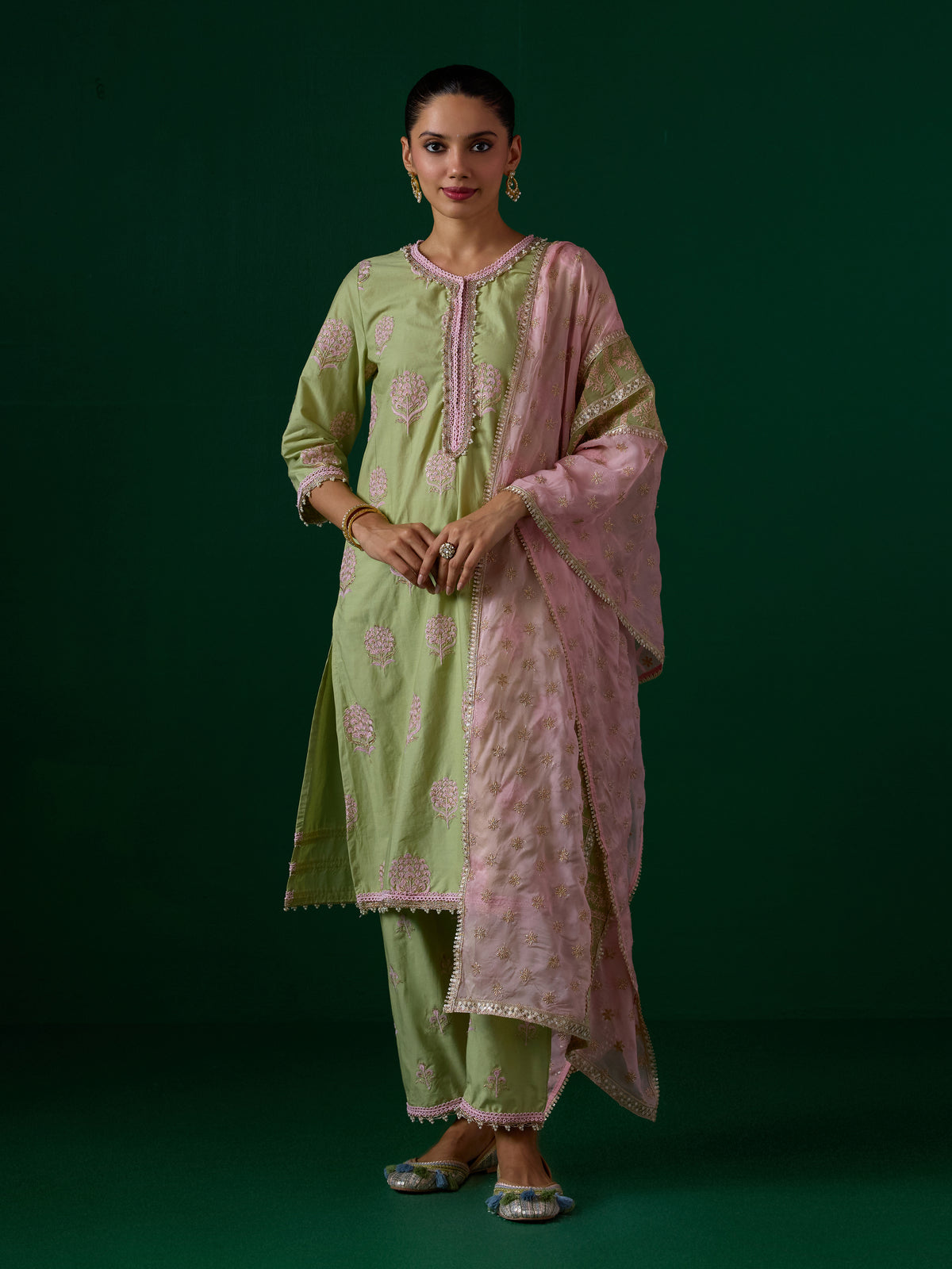 Amira Supima Cotton Green Kurta Set