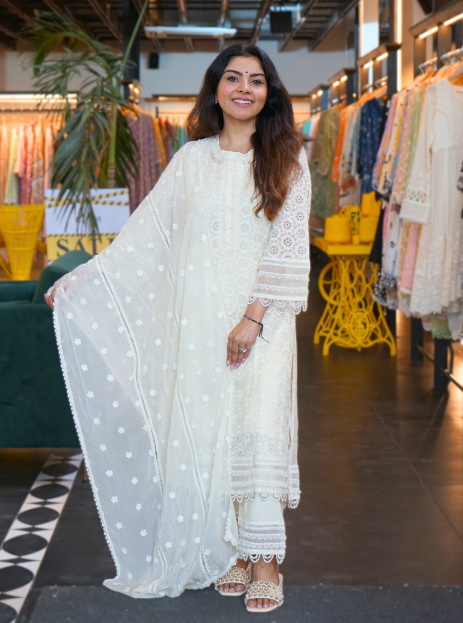 Mulmul Organza Charlotte Off White Kurta With Cotton Charlotte Off White Pant