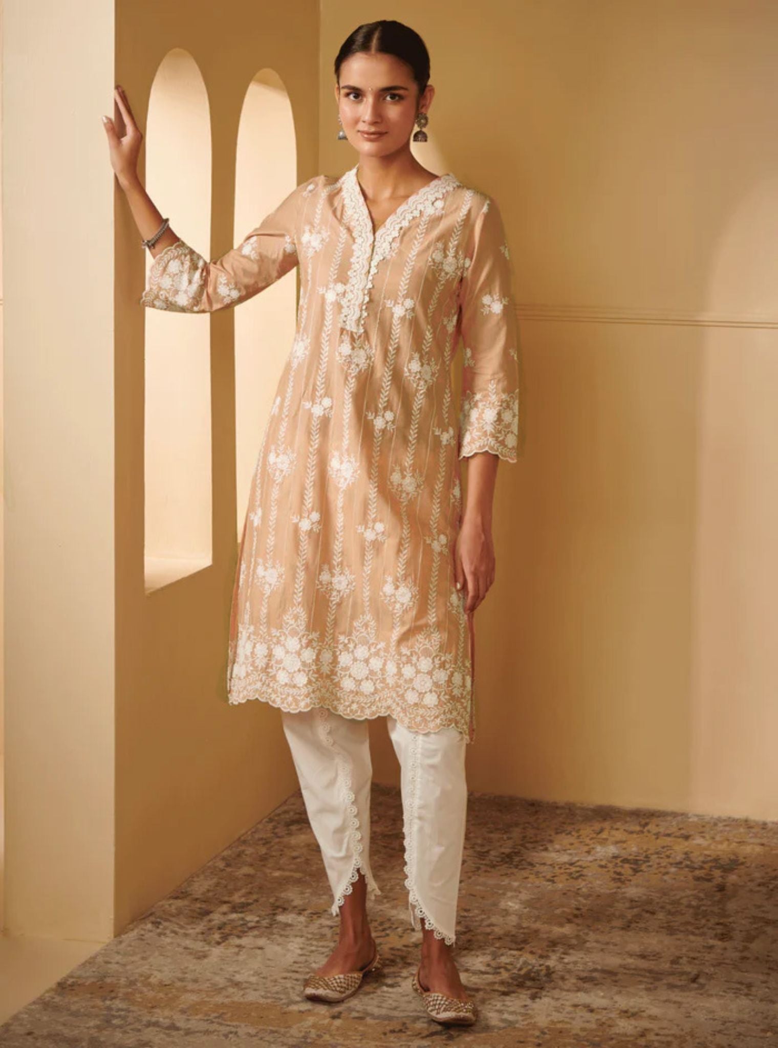 Mulmul Cotton Dhansiri Beige Kurta