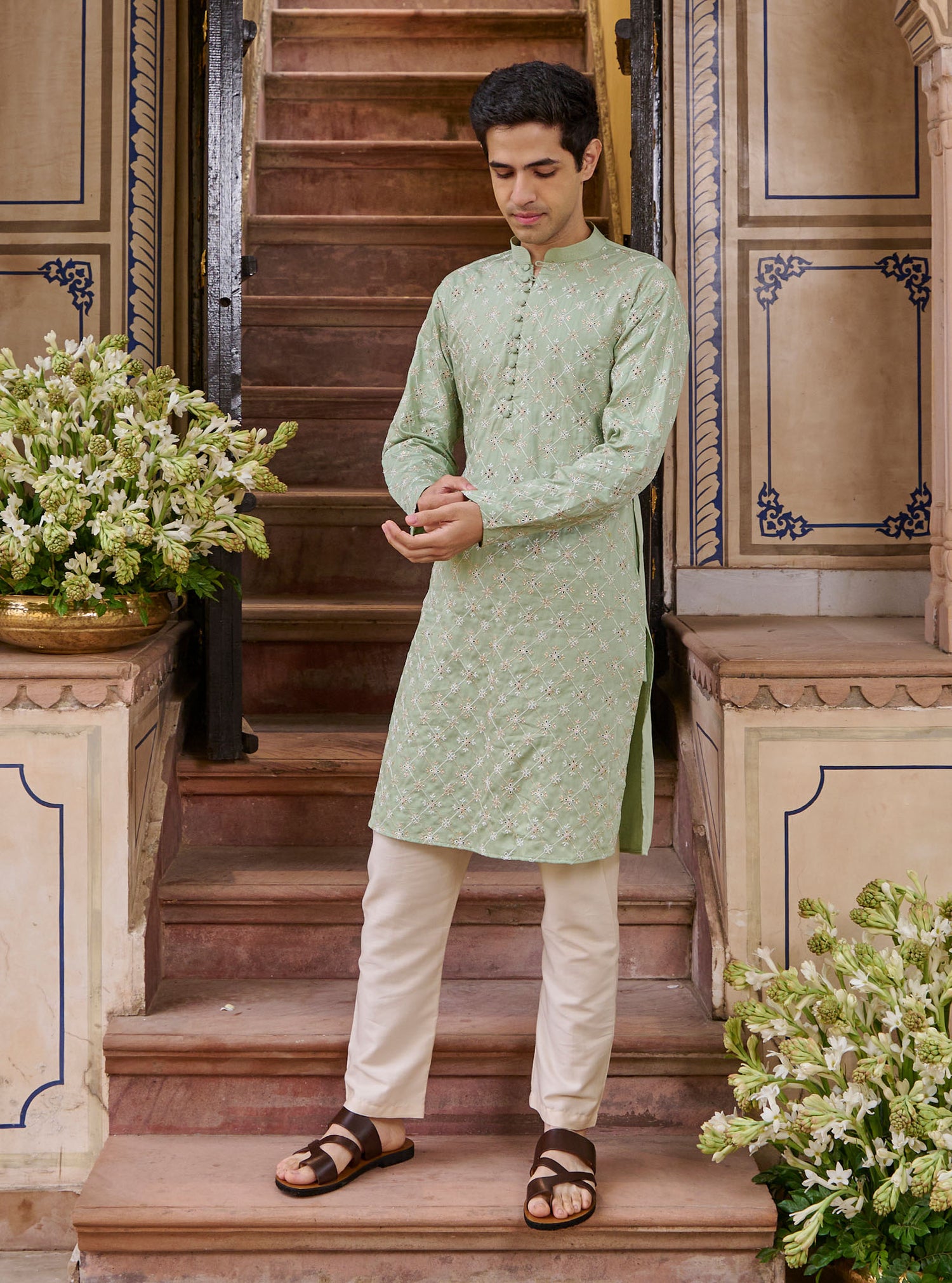 Shagun Pima Satin Green Kurta Set