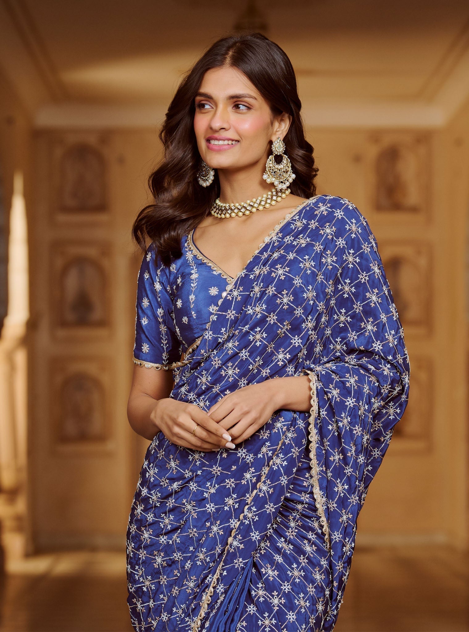 Mulmul Crepe Banni Navy Saree