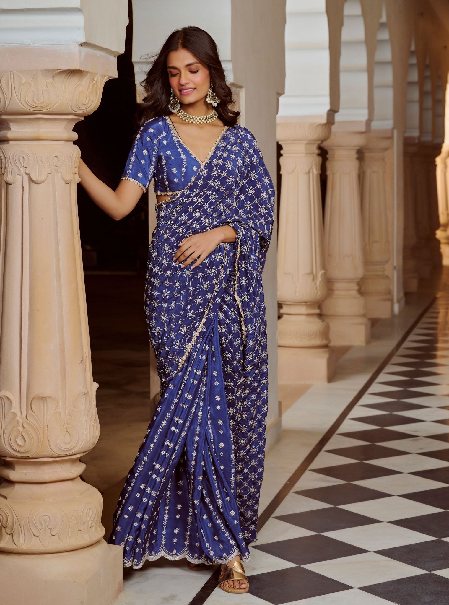 Mulmul Crepe Banni Navy Saree