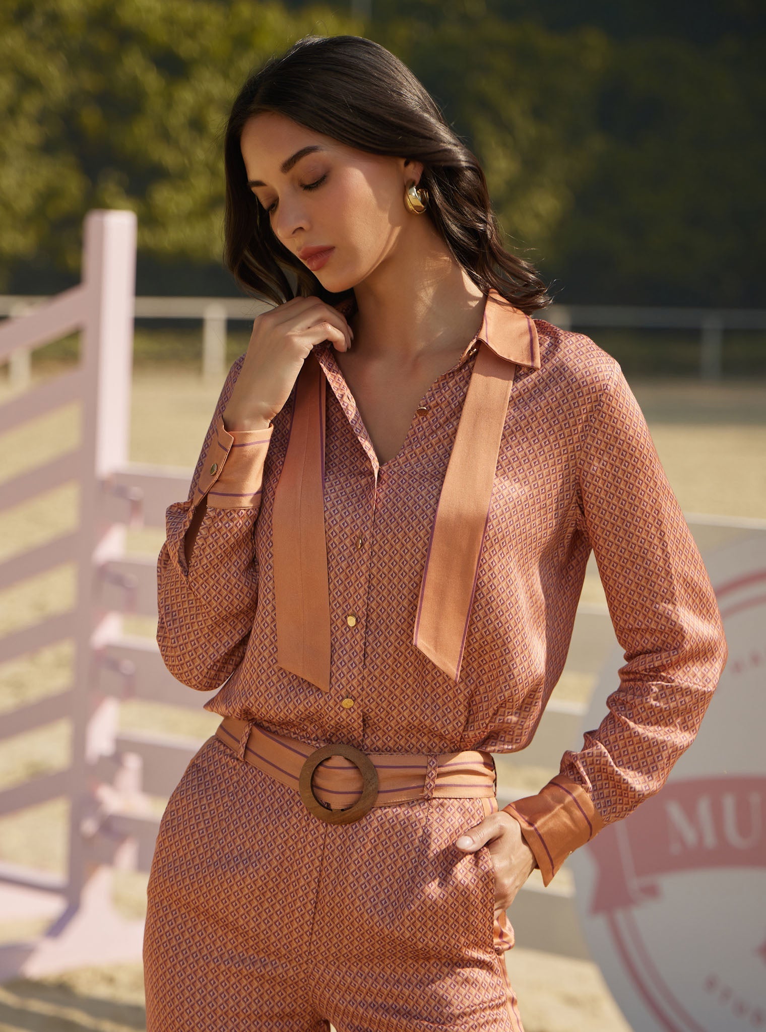 Mulmul Cupro Printed Eos Brown Top