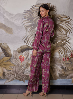 Mulmul Cupro Printed Nyx Burgundy Top with Mulmul Cupro Print Nyx Burgundy Pant