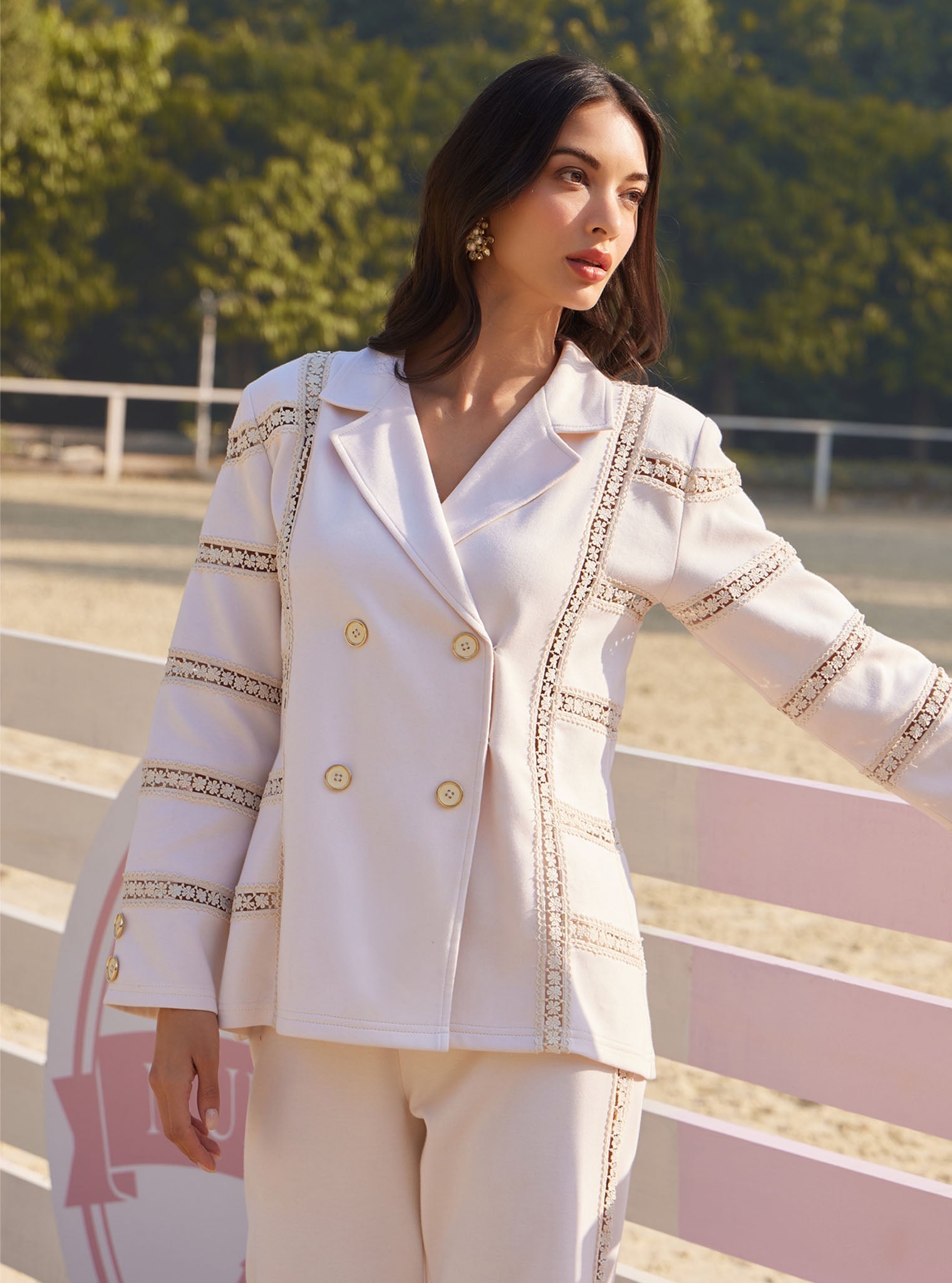 Mulmul Spacer Attica Cream Blazer with Mulmul Spacer Attica Cream Pant