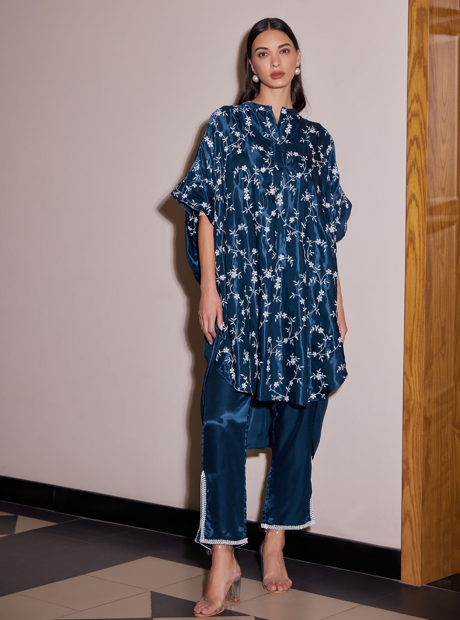 Mulmul Modal Satin Pheme Navy Pant