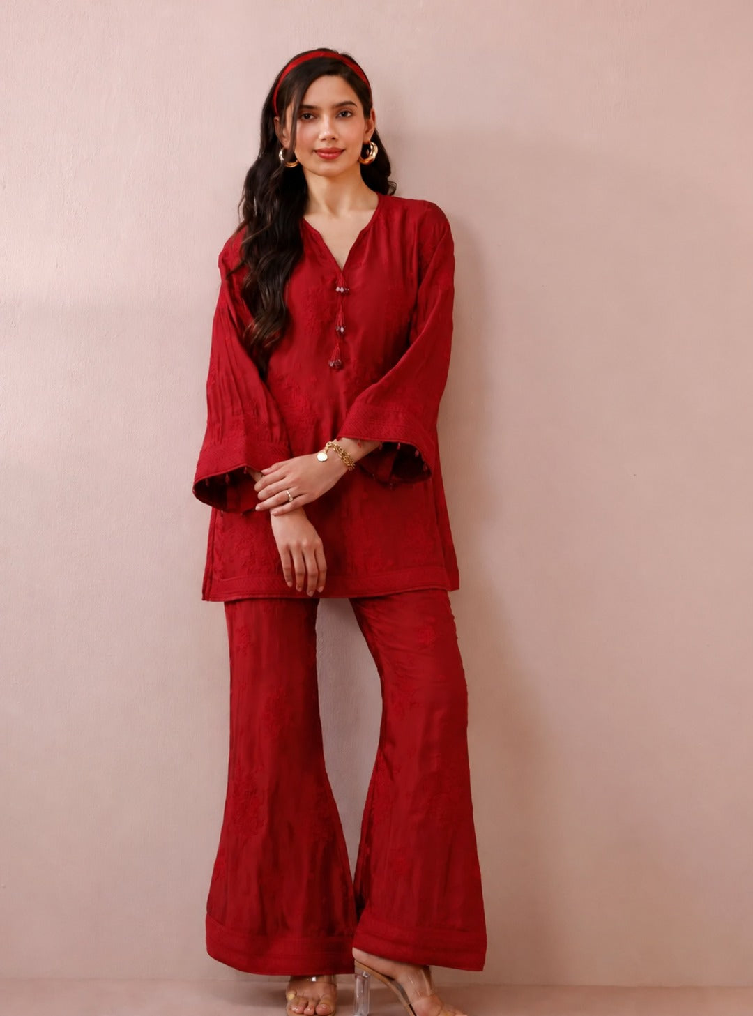 Zaria Cupro Satin Red Co-ord Set