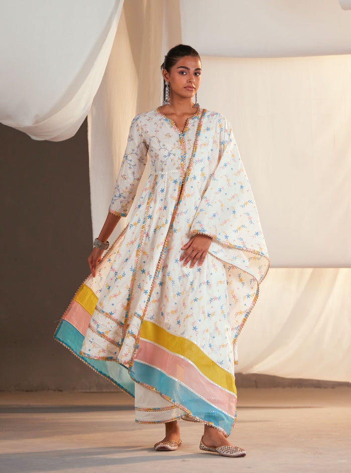Mulmul Cotton Ayla Anarkali Off White Kurta