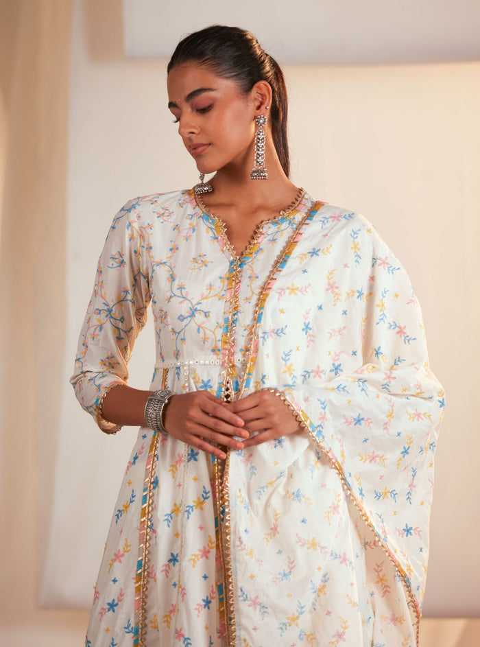 Mulmul Cotton Ayla Anarkali Off White Kurta