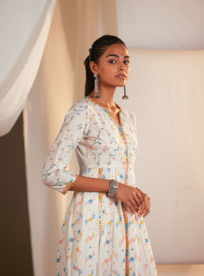 Mulmul Cotton Ayla Anarkali Off White Kurta