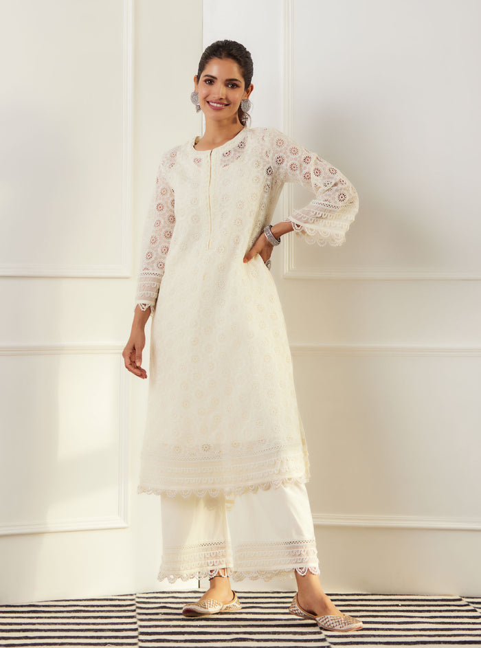 Mulmul Organza Charlotte Off White Kurta