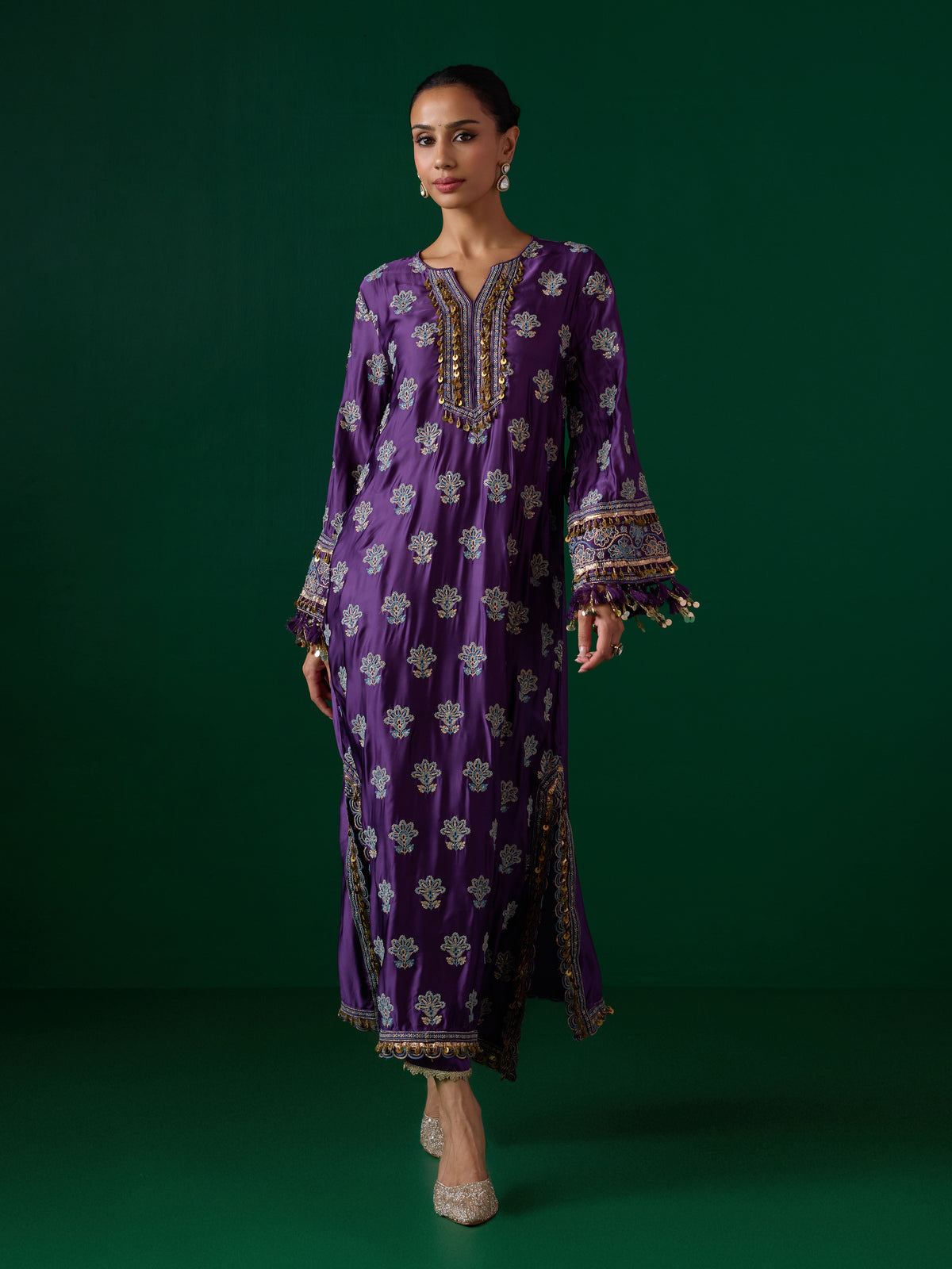 Chitra Cupro Satin Purple Kaftan Set