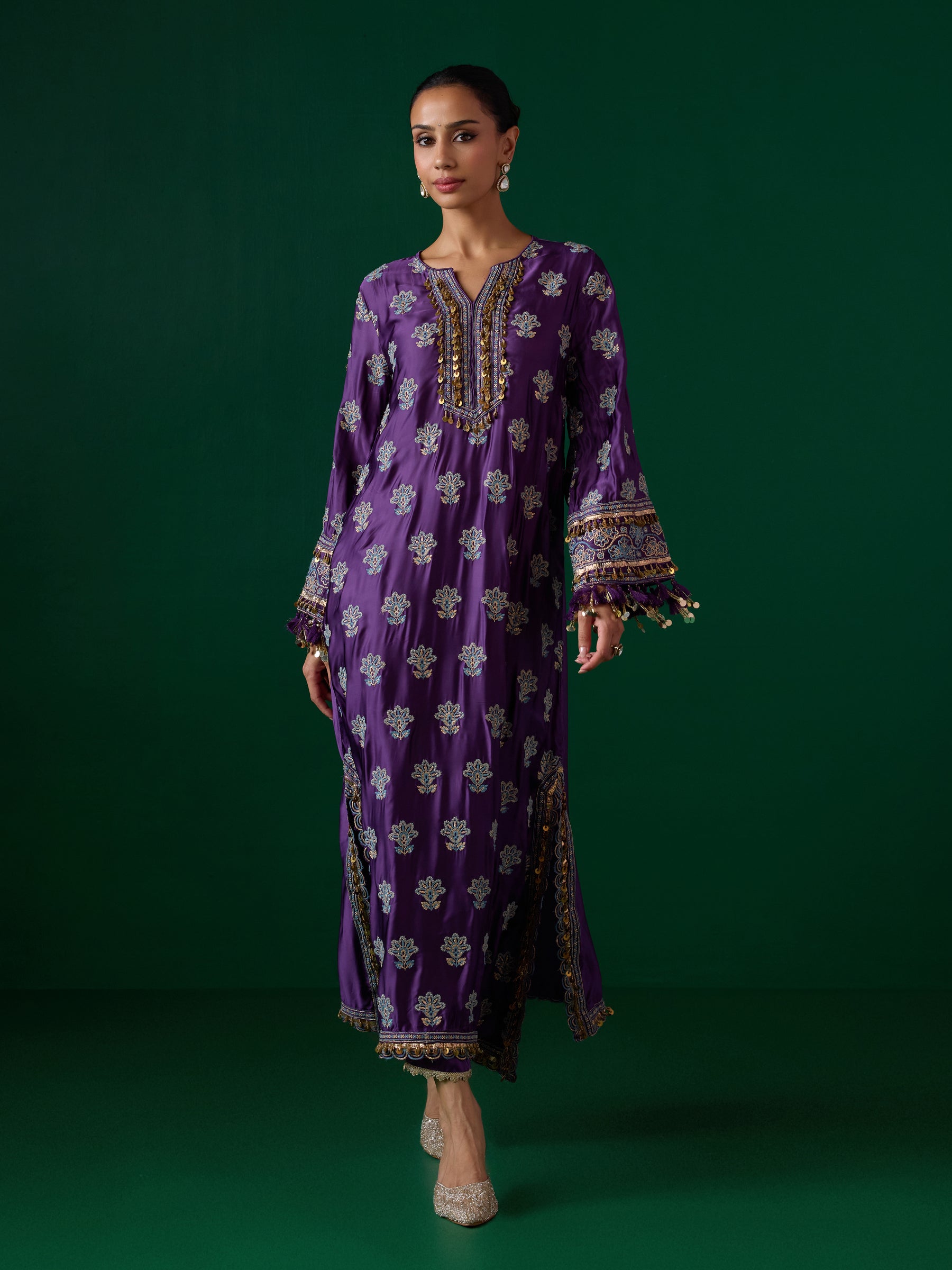 Chitra Cupro Satin Purple Kaftan Set