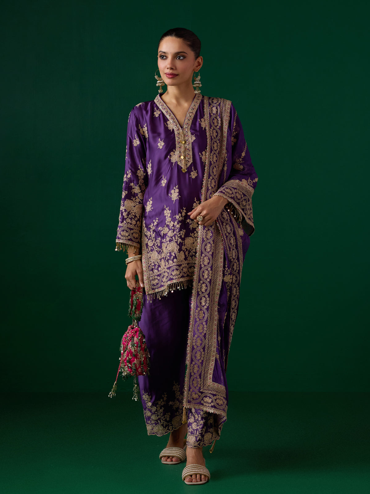 Saaj Cupro Satin Purple Kurta Set