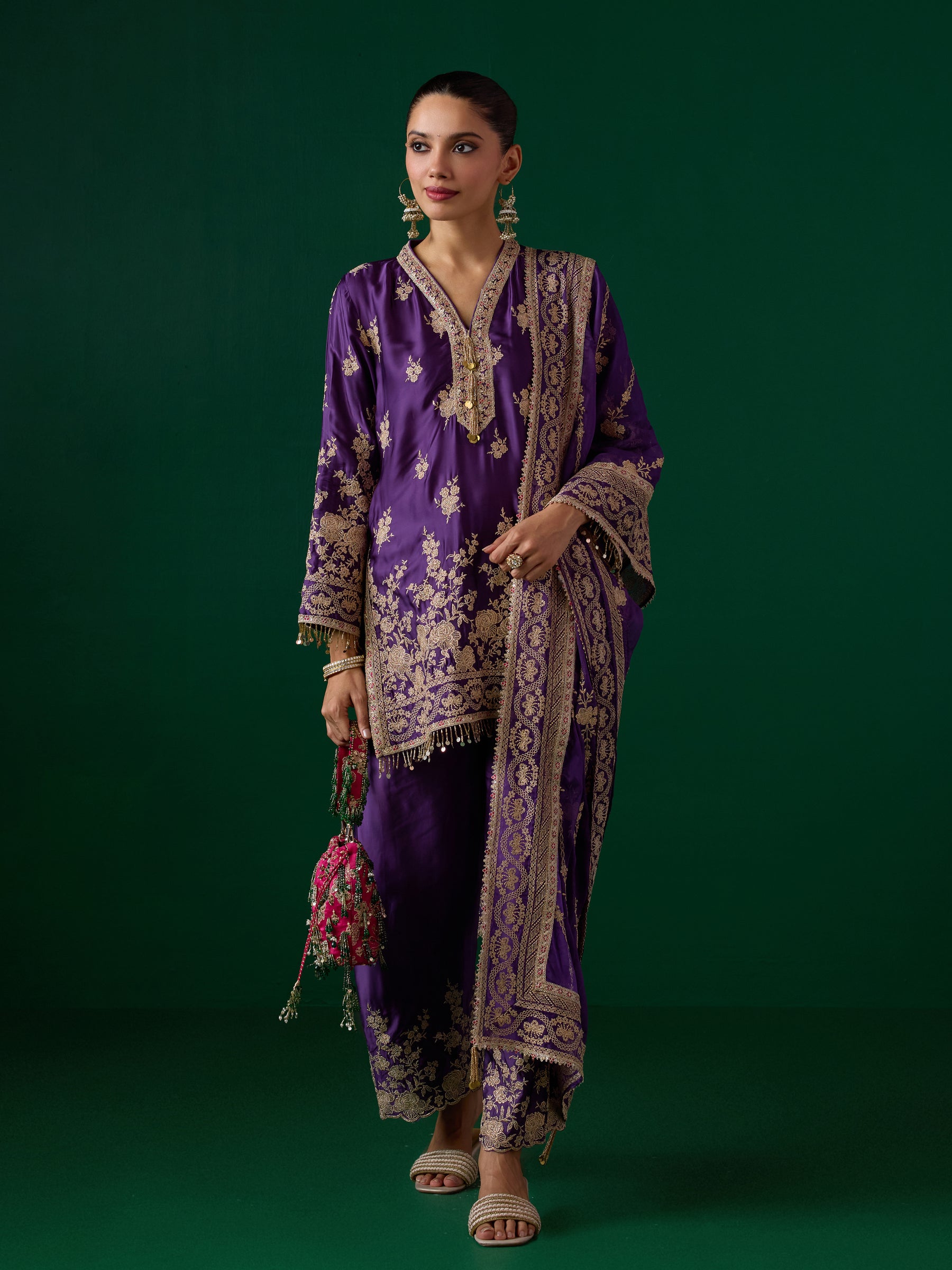 Saaj Cupro Satin Purple Kurta Set