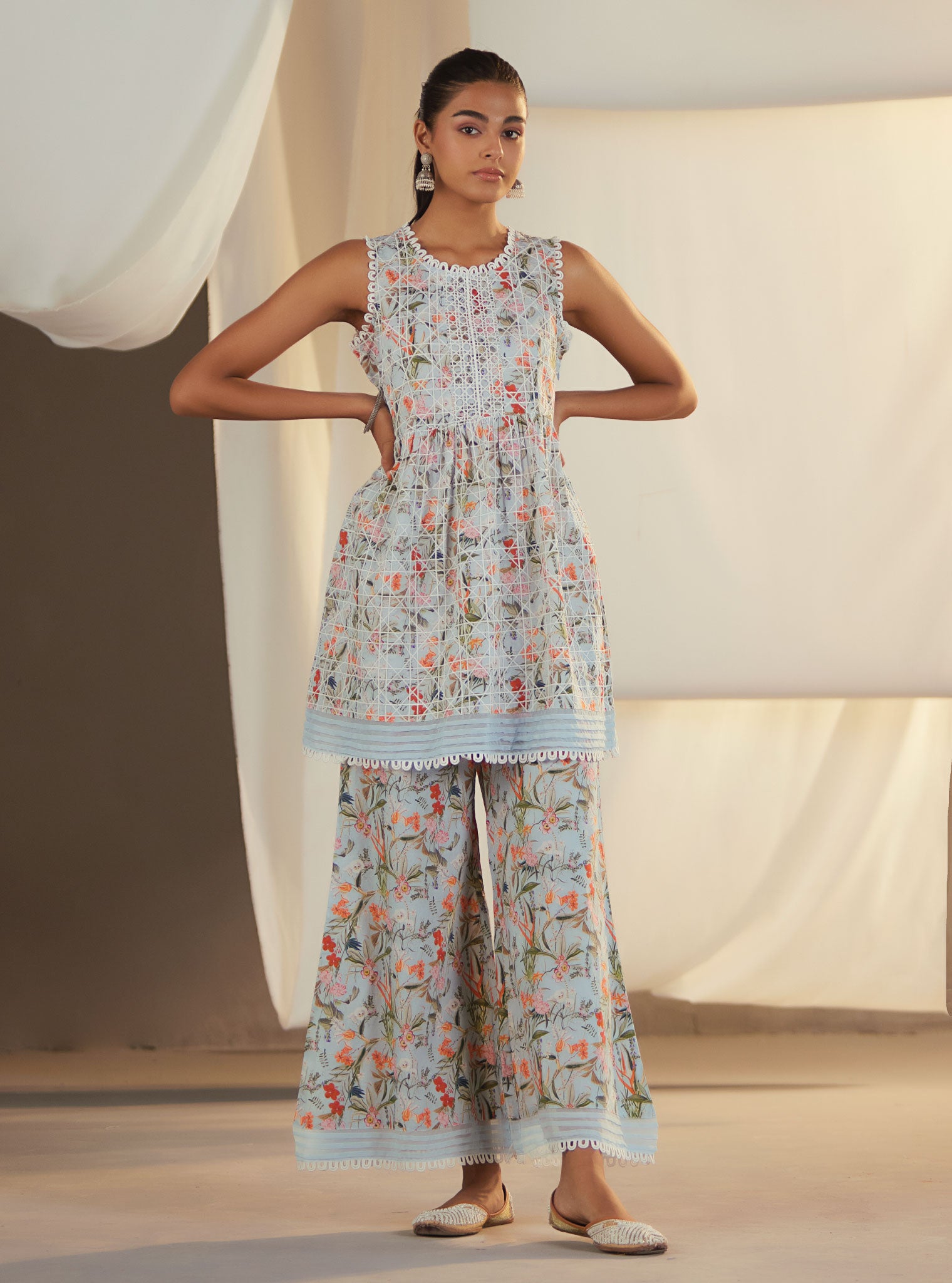 Mulmul Cotton Elora Blue Kurta