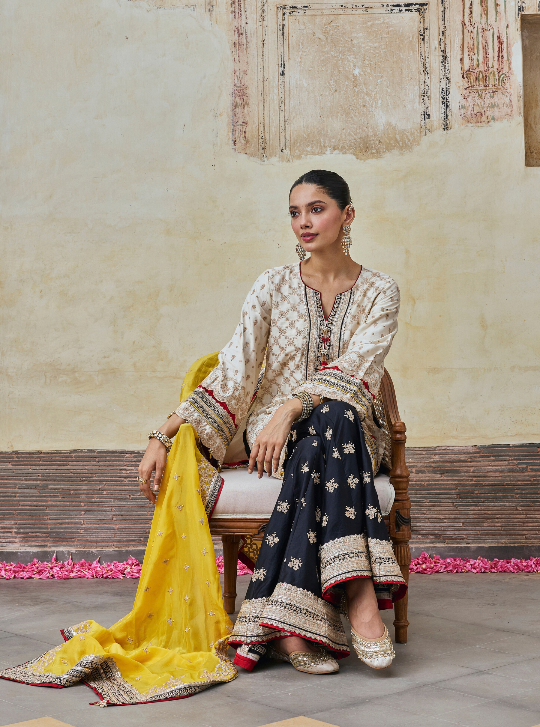 Kanti Pima Satin Off White Kurta & Sharara