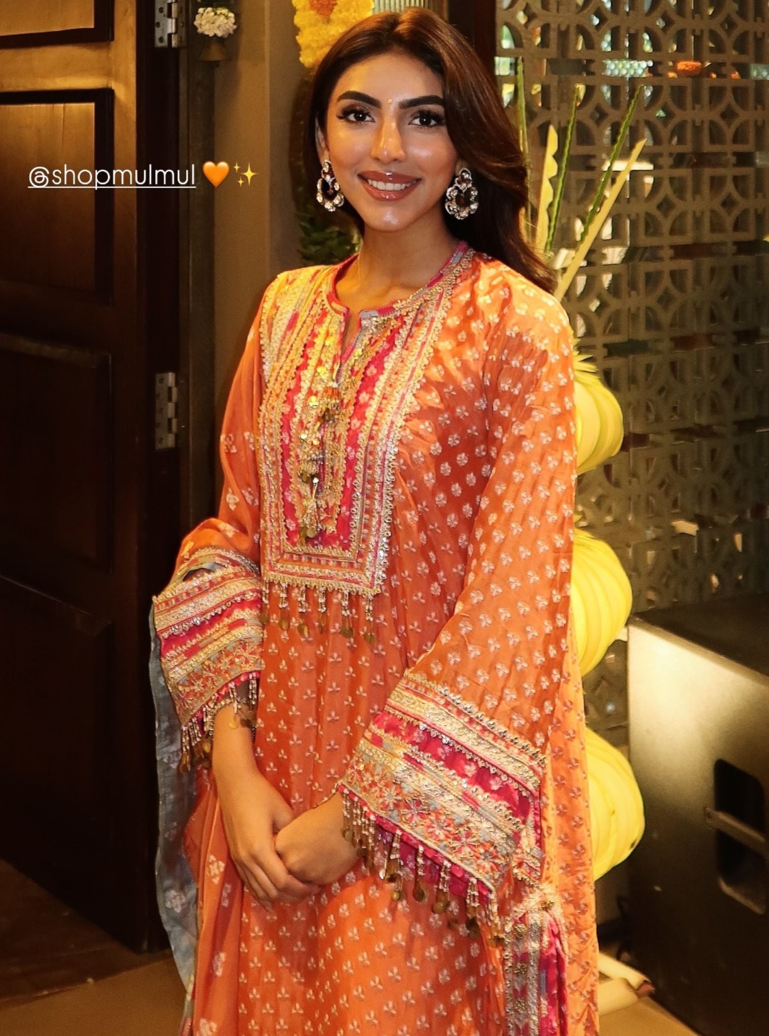 Tila Banarsi Orange Short Kurta with Dhoti Pants