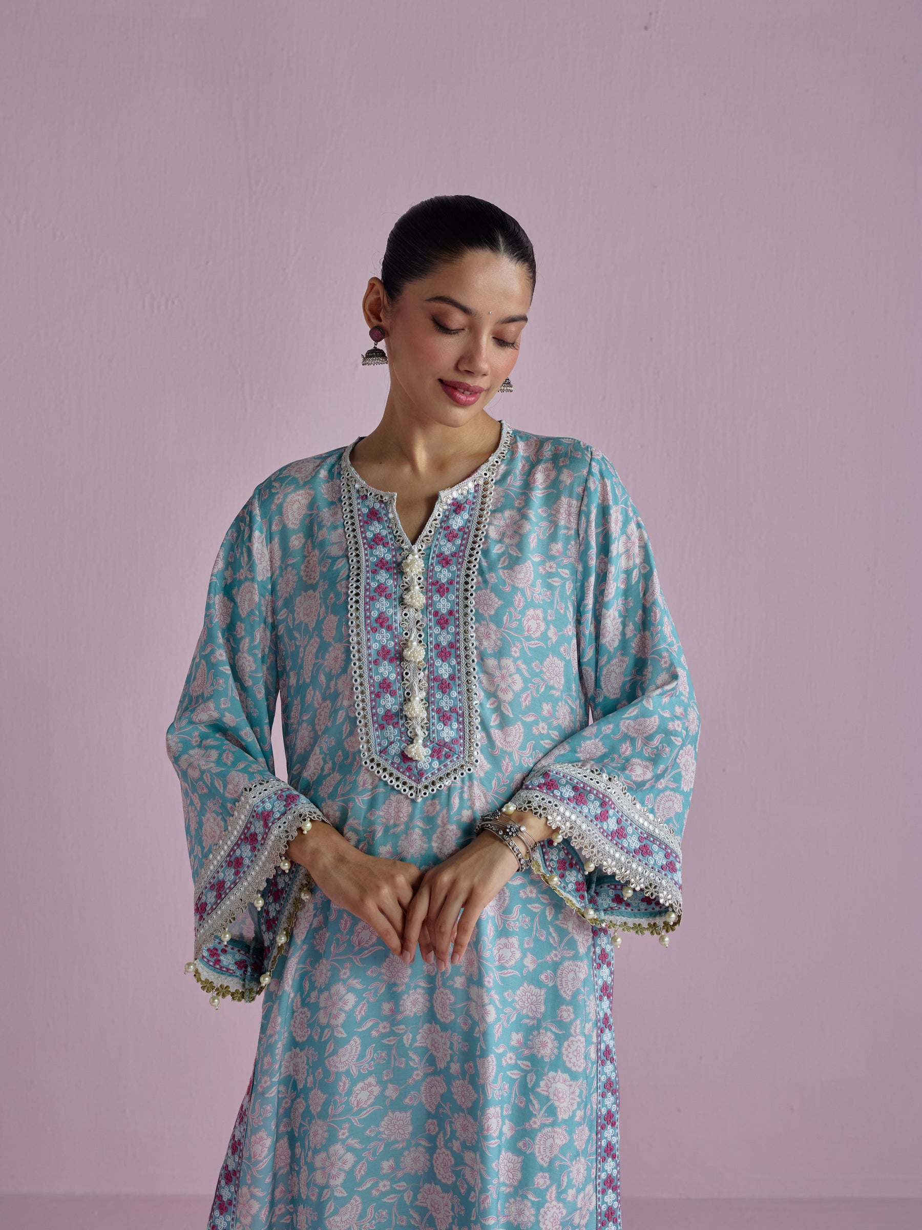 Ura Lawn Printed Teal Blue Kurta Set