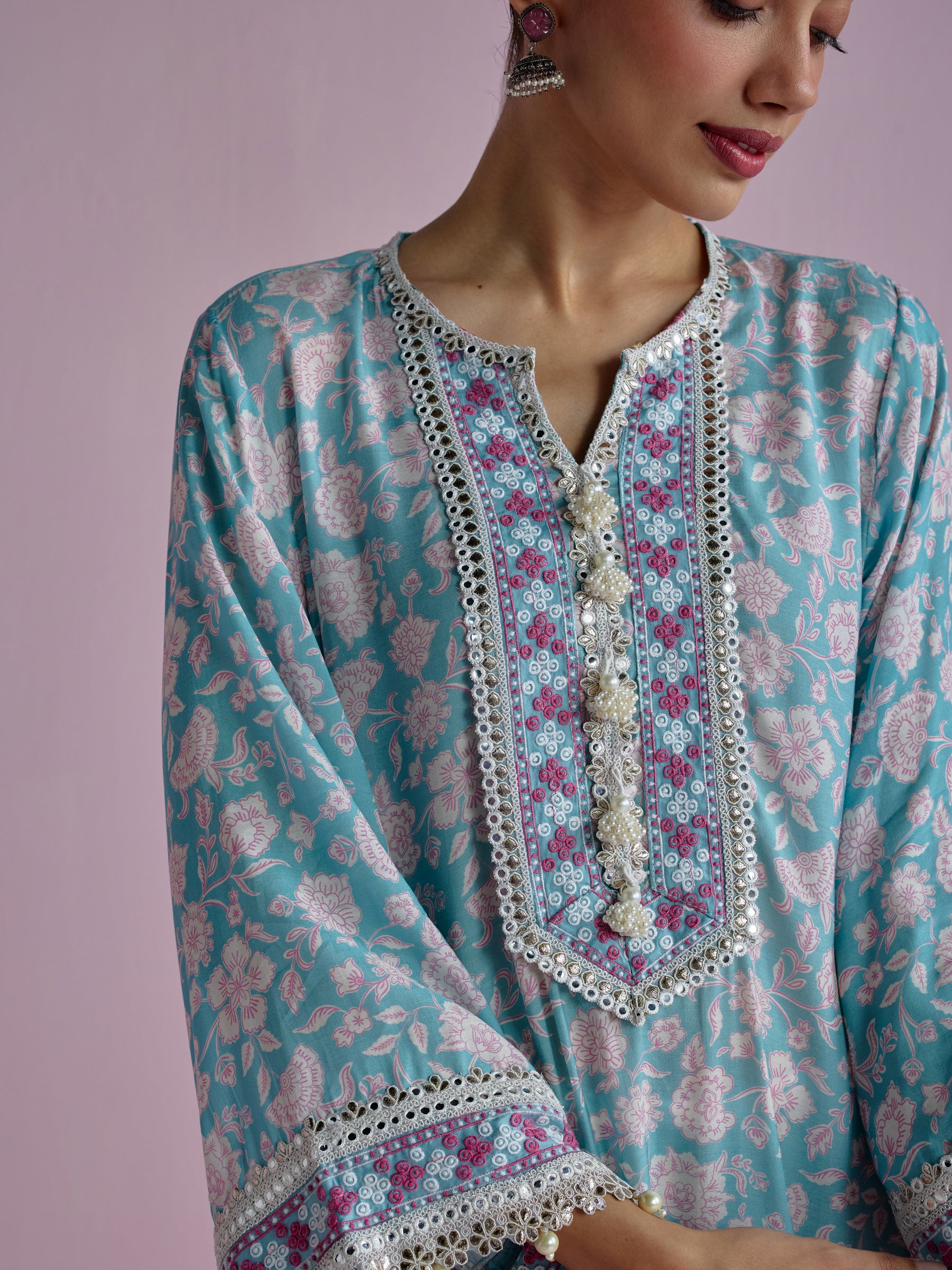 Ura Lawn Printed Teal Blue Kurta Set