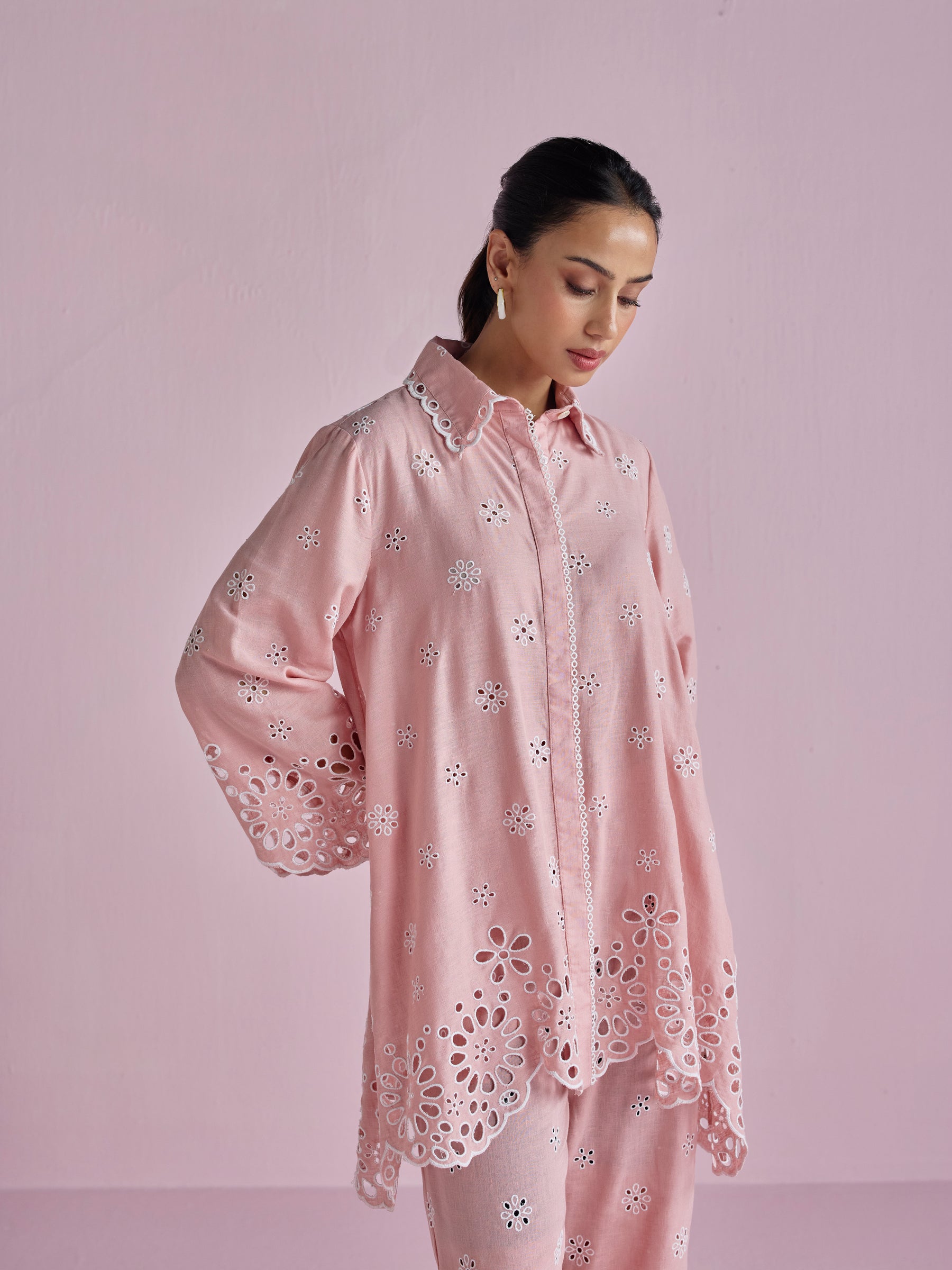Selene Linen Pink Shirt Set