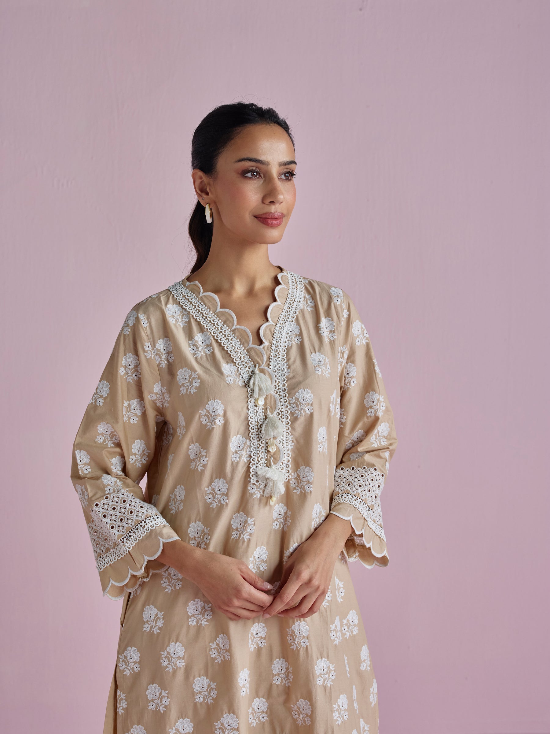 Taro Supima Cotton Beige Kurta Set