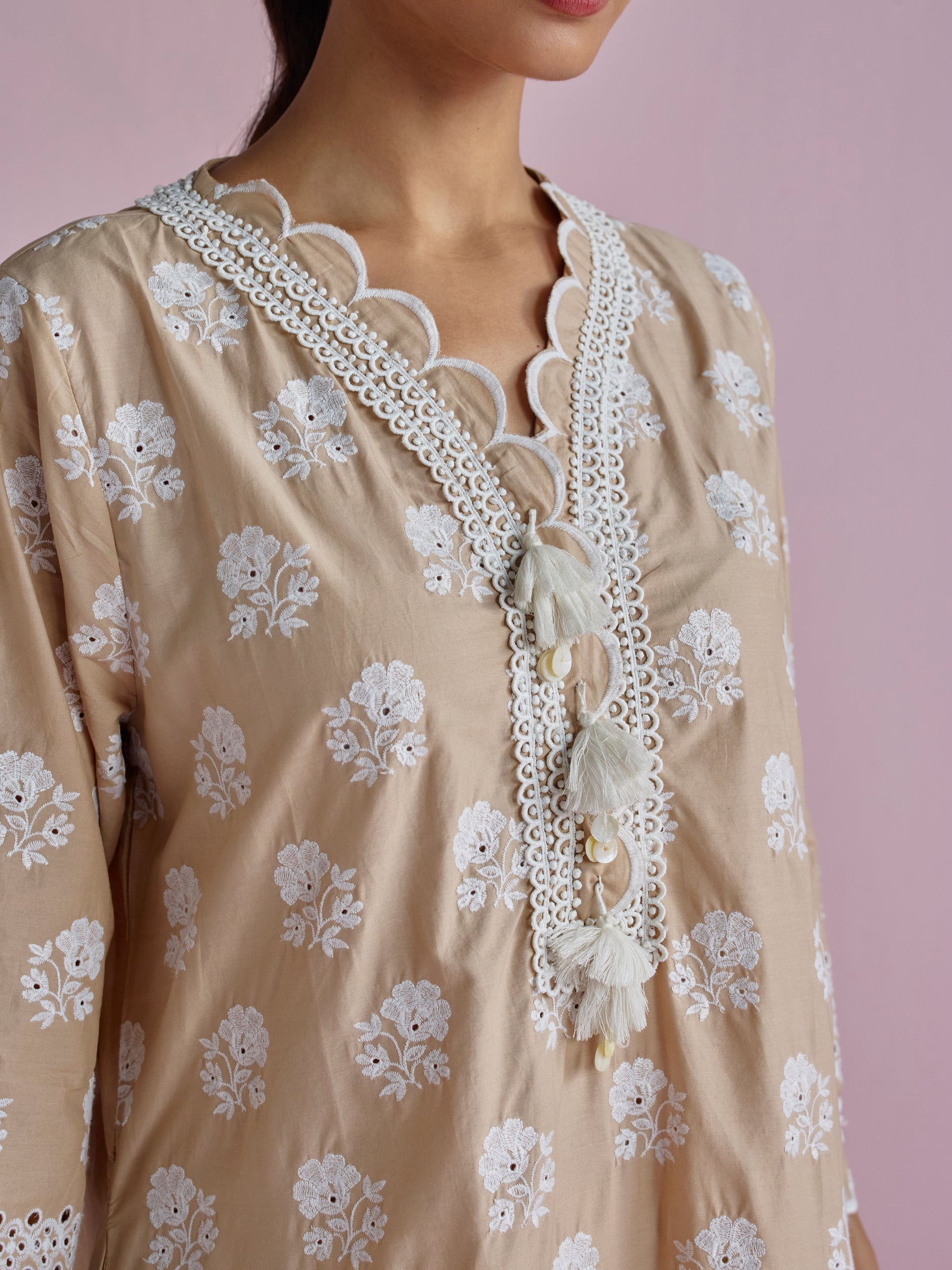 Taro Supima Cotton Beige Kurta Set