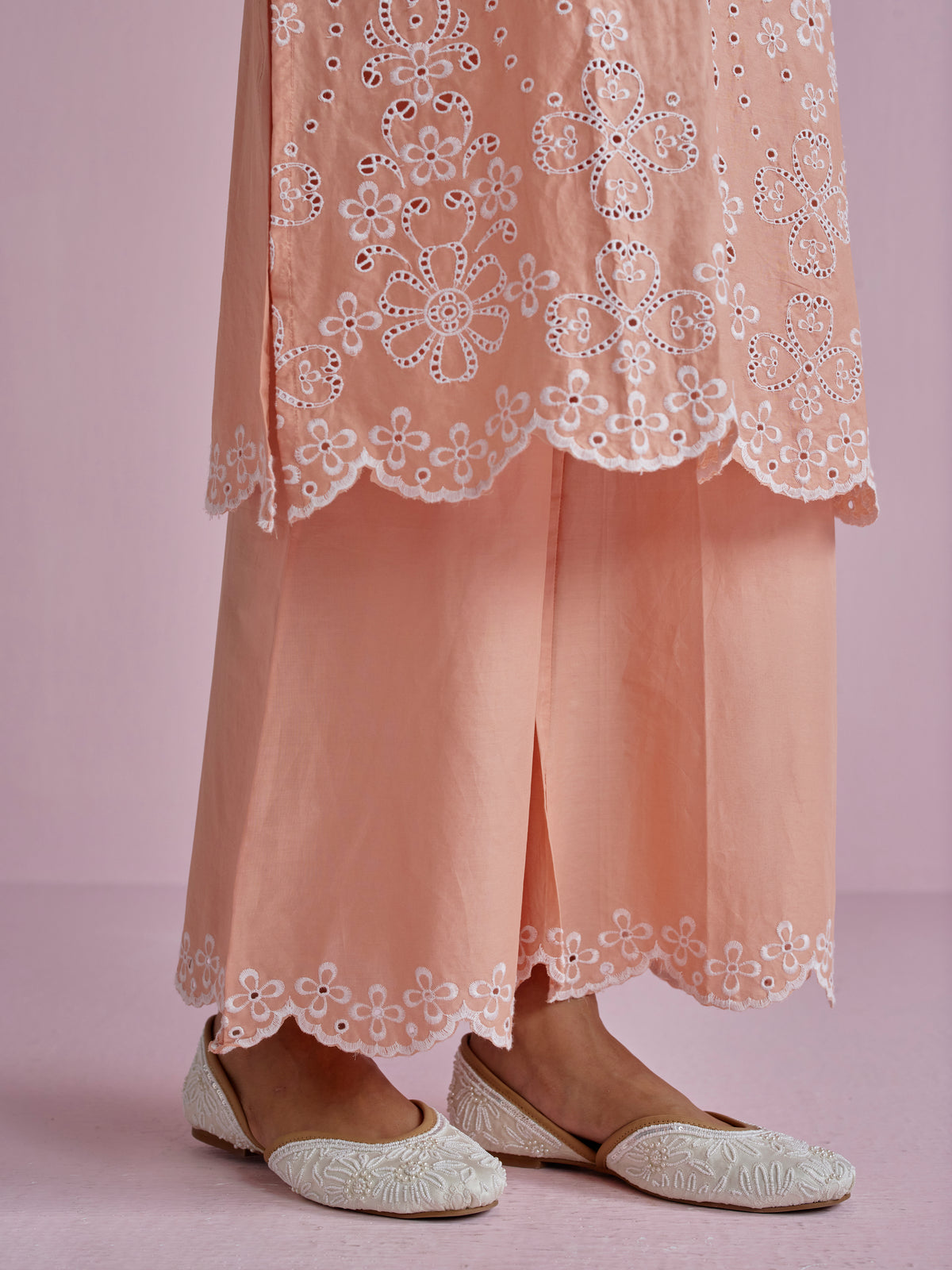 Zunae Supima Cotton Peach Kurta Set