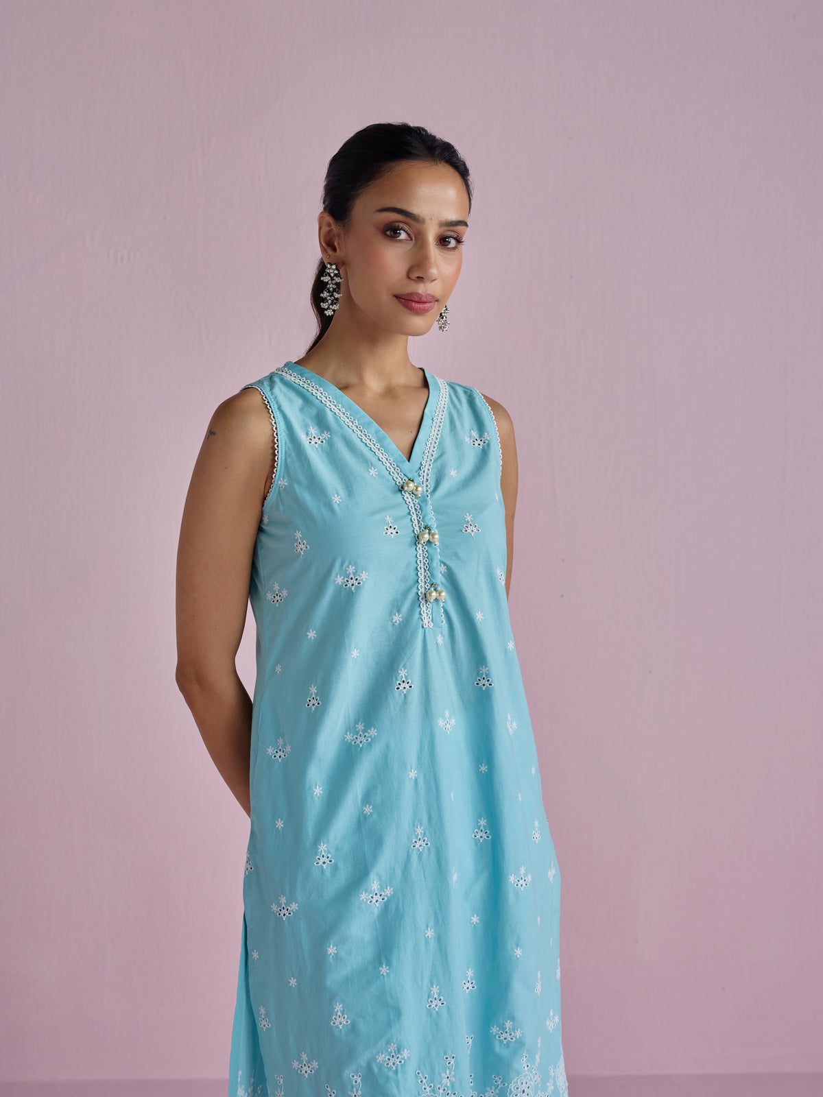 Kora Supima Cotton Teal Blue Kurta Set
