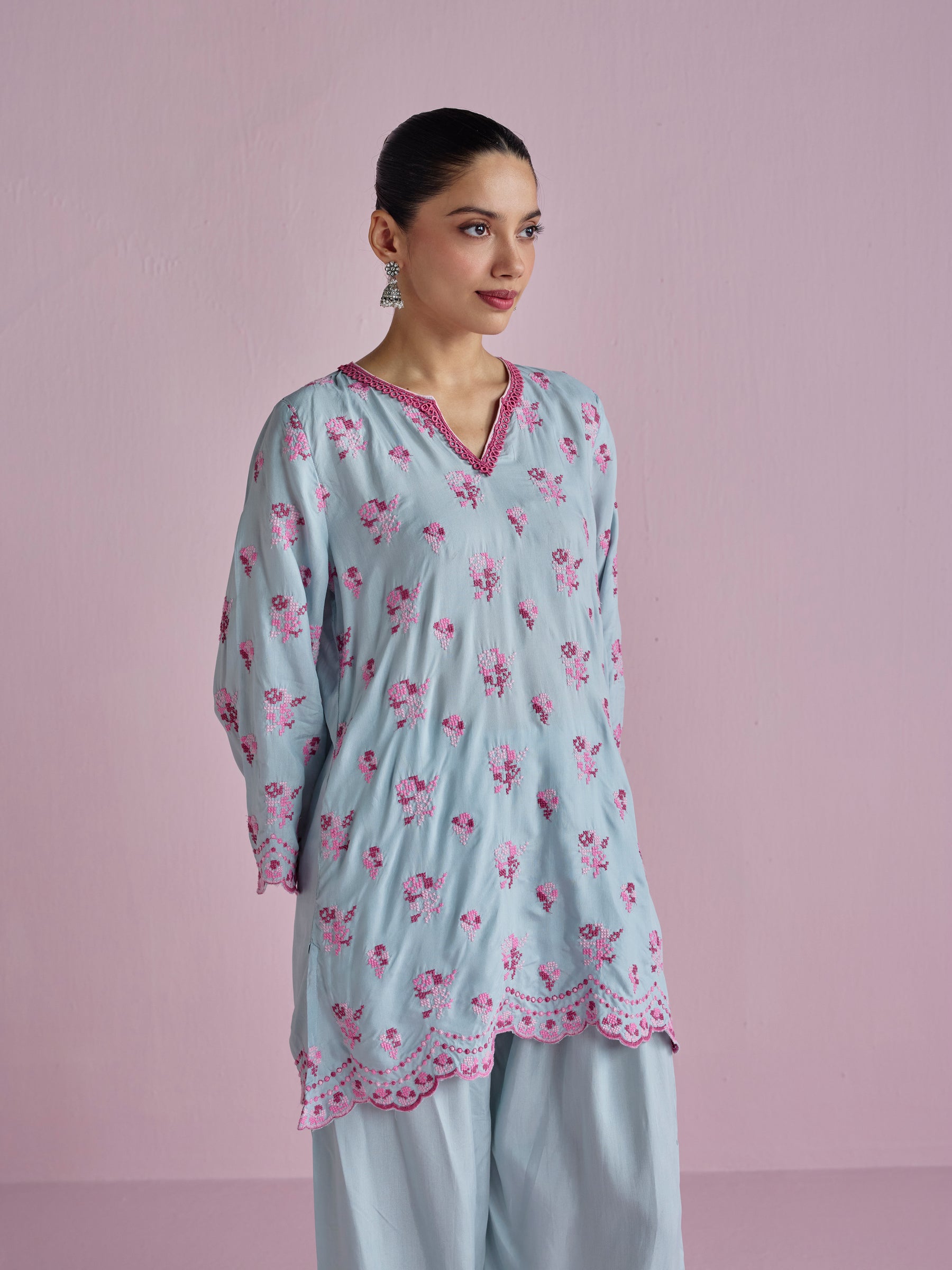 Aviya Supima Cotton Blue Kurta Set